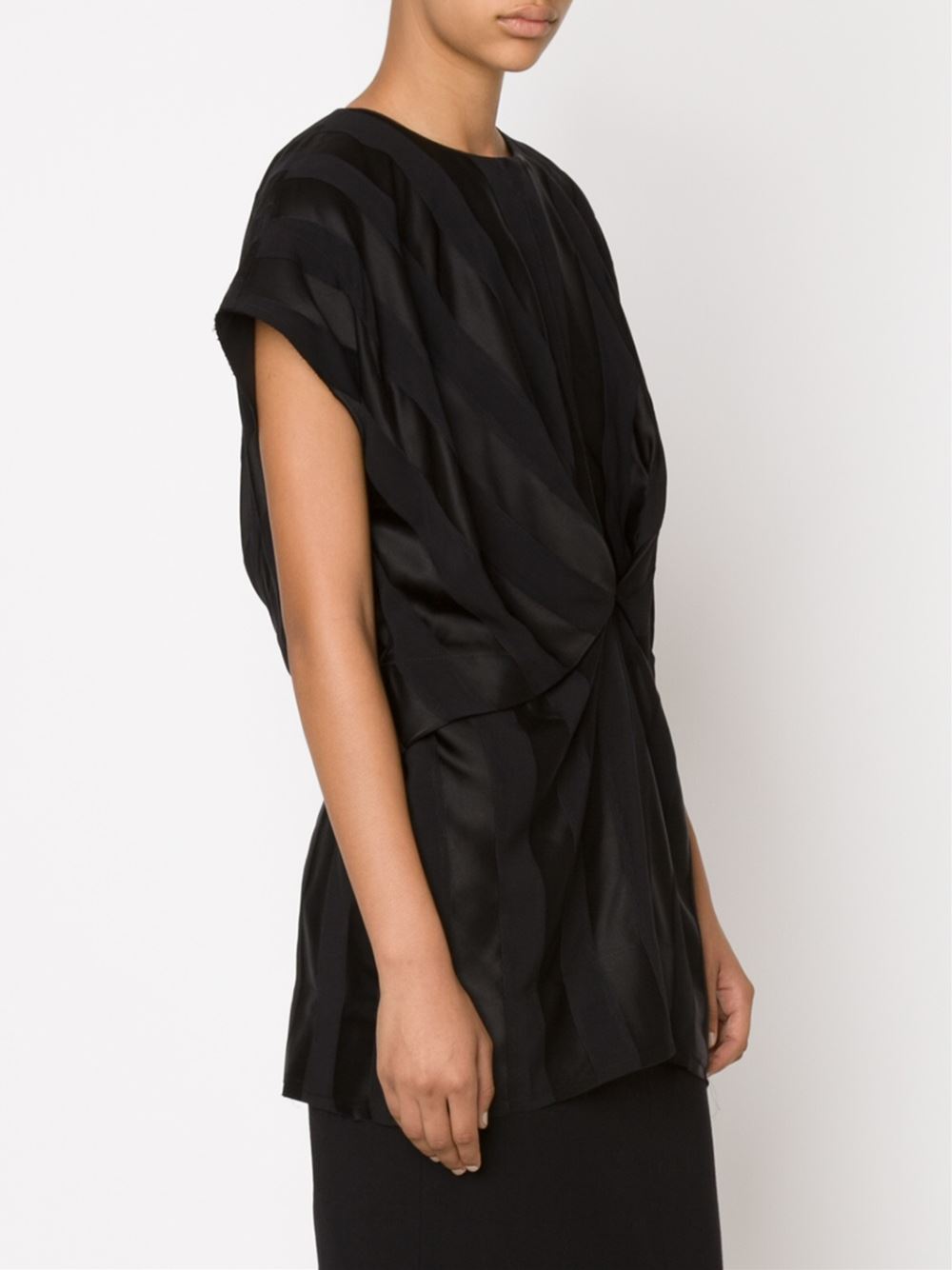 "x pleat"条纹罩衫
