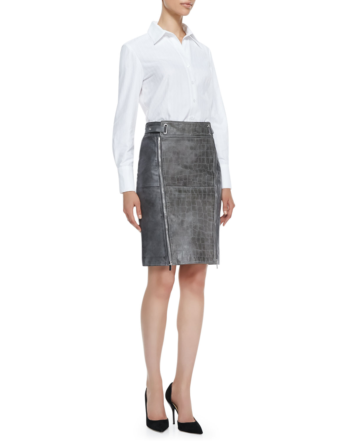 bagatelle leather crocodile-embossed skirt 海淘