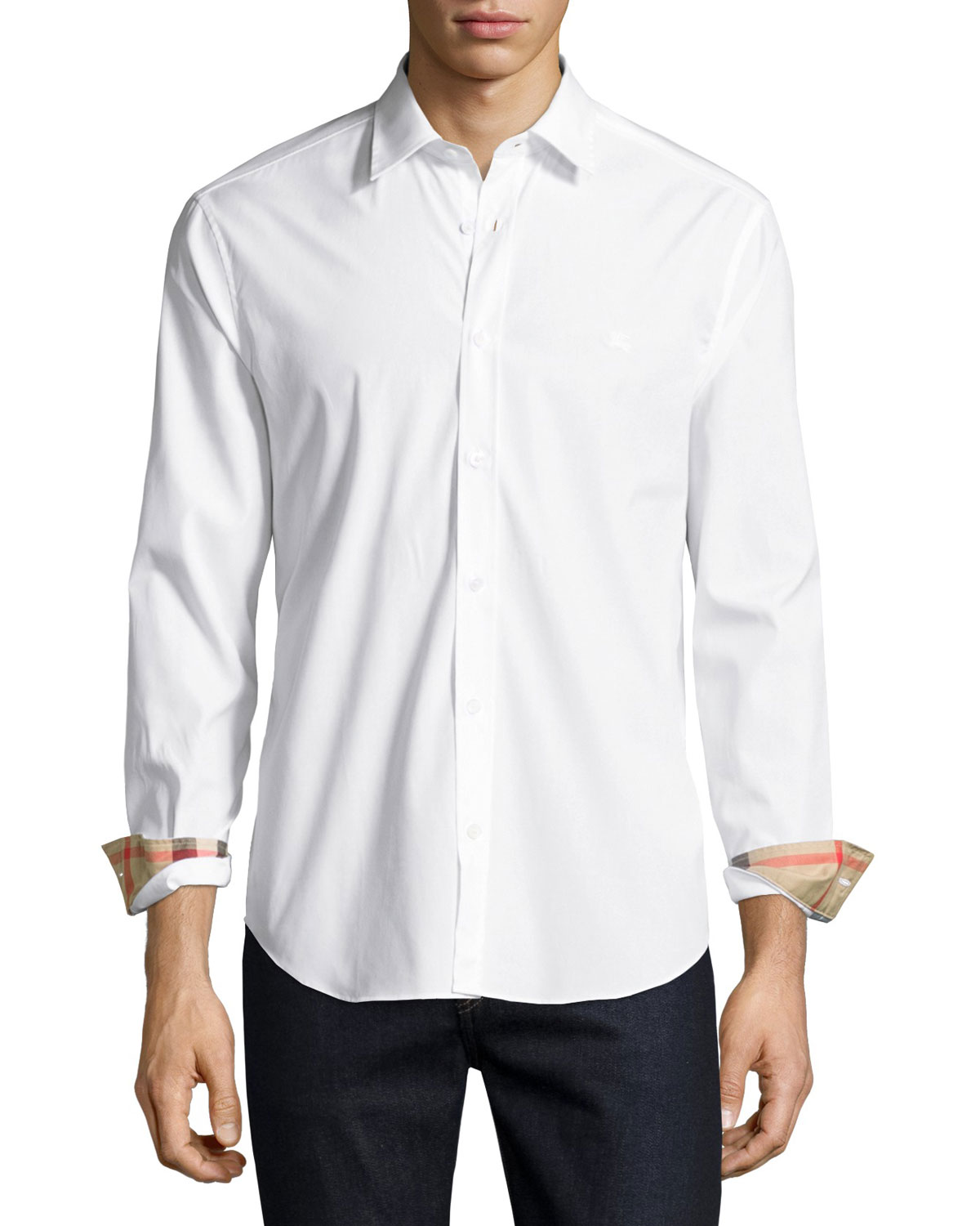 cambridge check-detail sport shirt, white