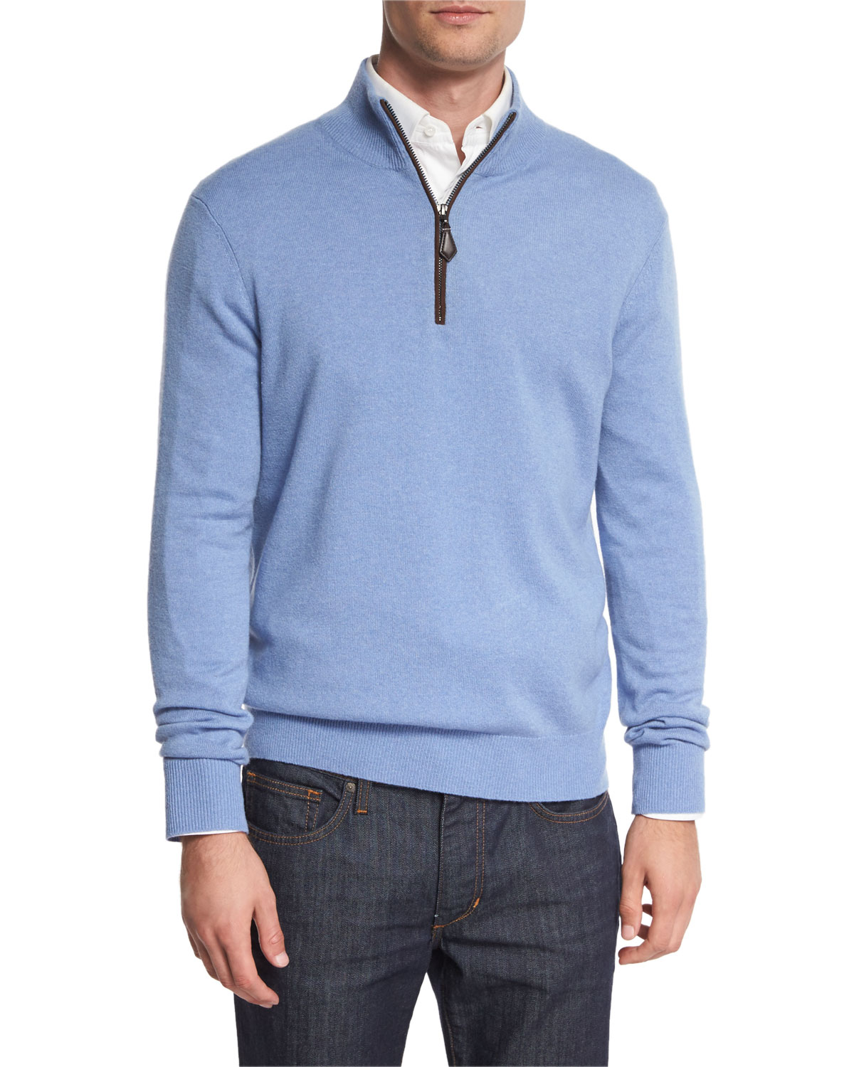 nano-cashmere 1/4-zip pullover, sky