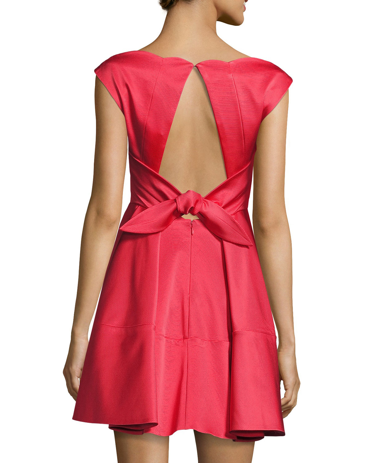 cordelia scalloped faille cocktail dress, coral