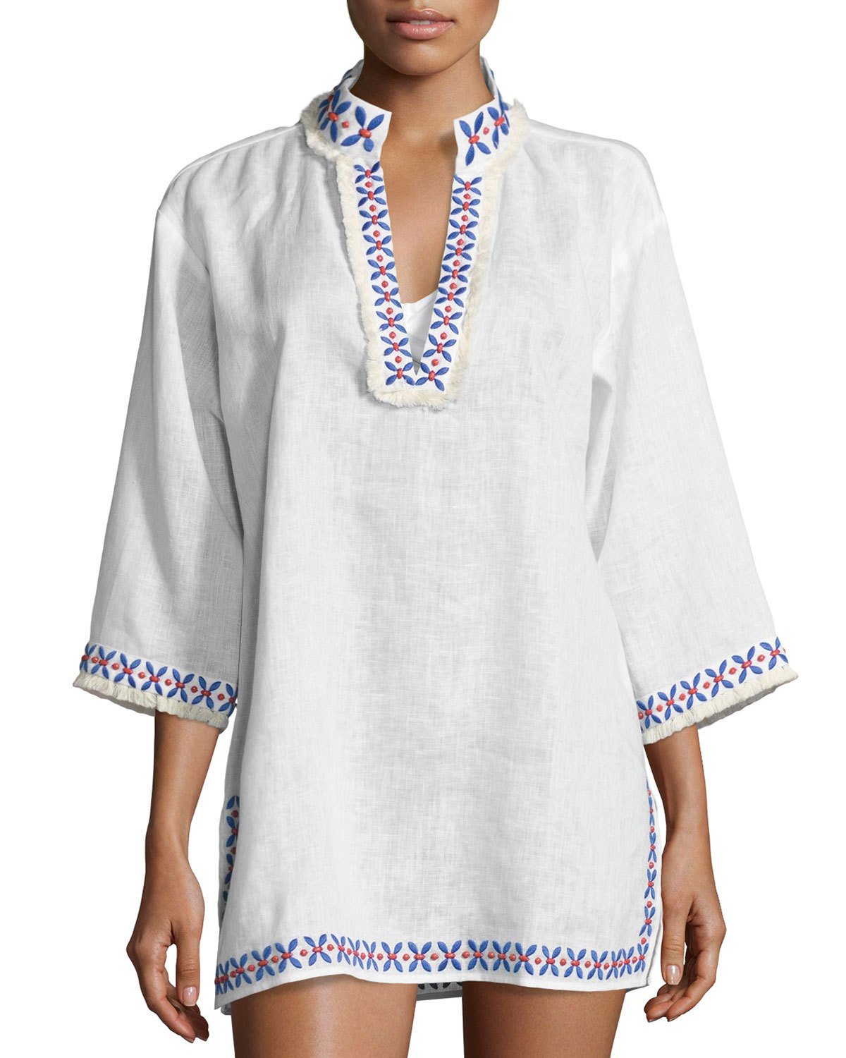 embellished linen coverup tunic, white