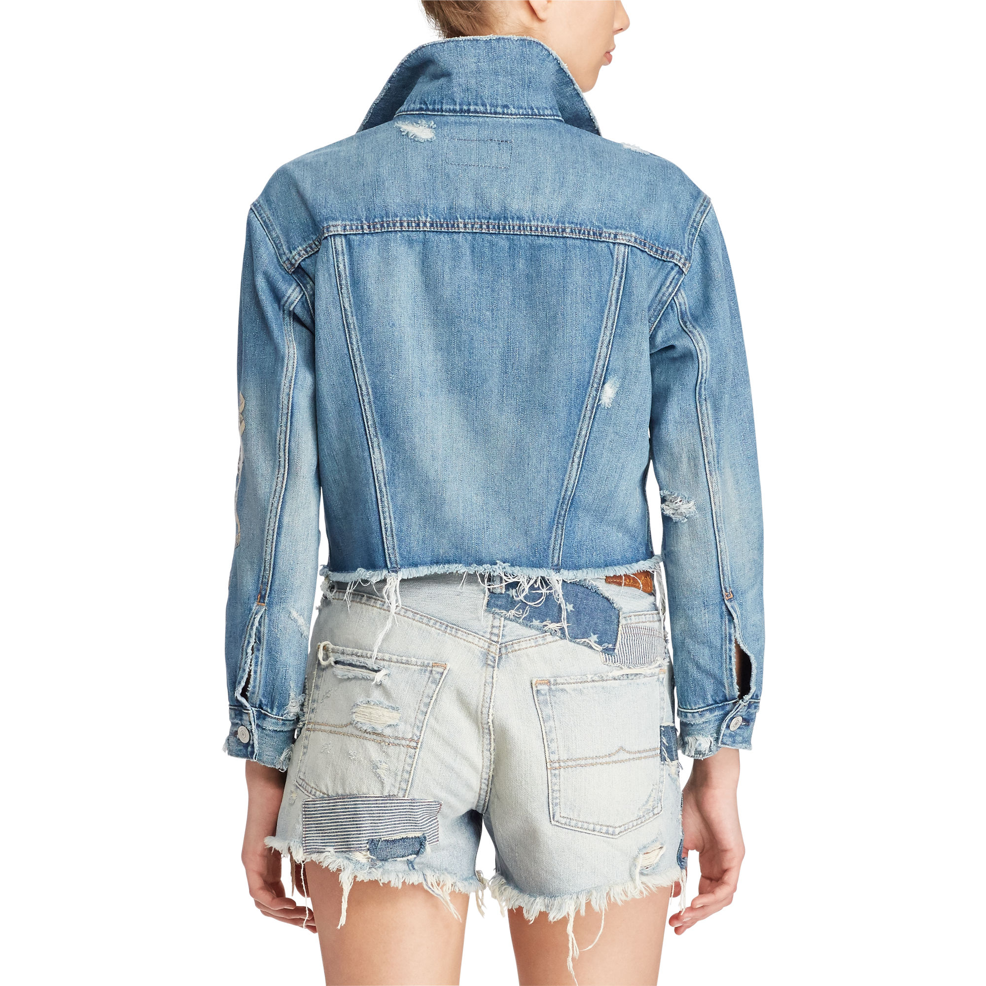 patched denim boyfriend jacket