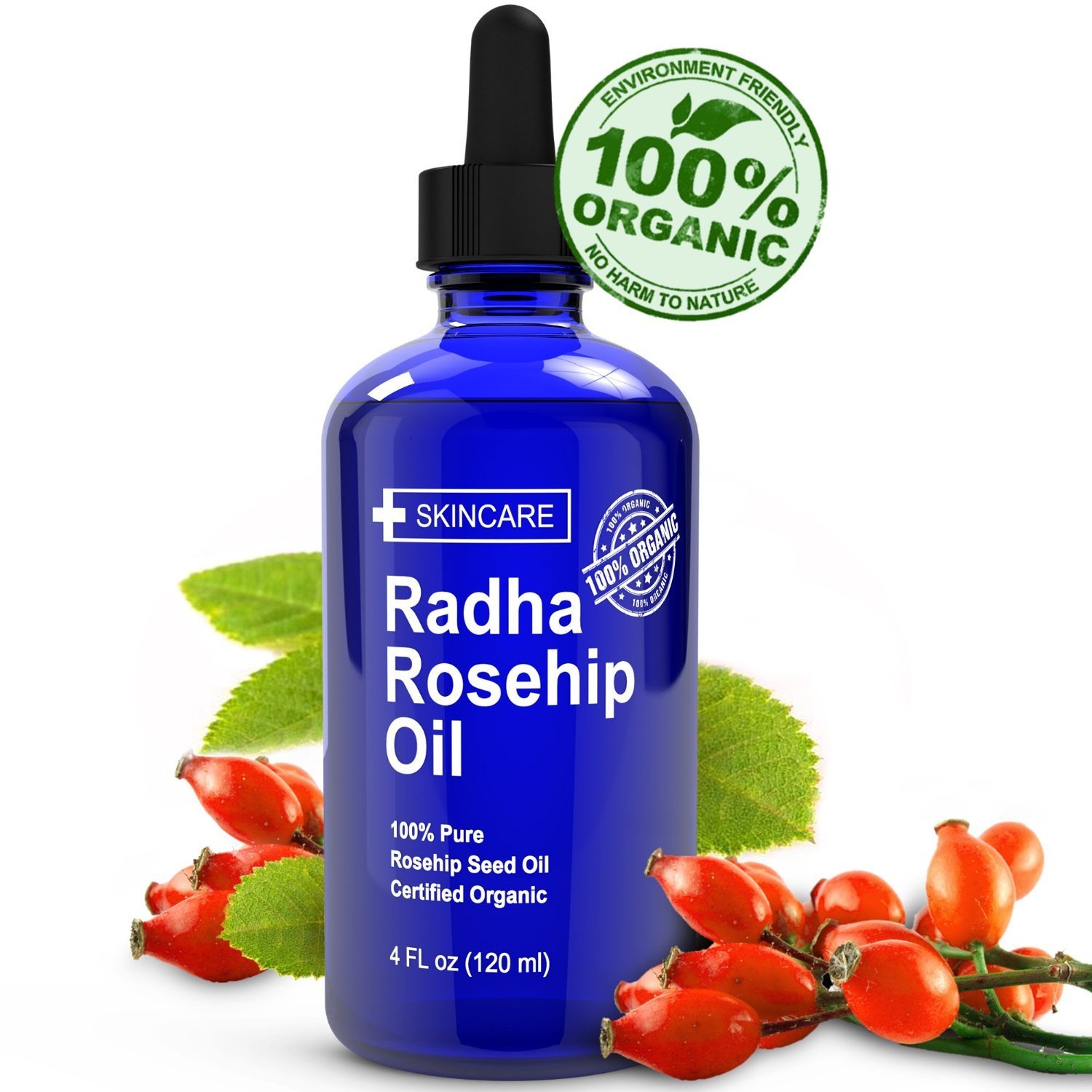 ORGANIC Rosehip Oil - HUGE 4 OUNCE - 100% Pure Certified Organic - BEST MOISTURIZER to heal Dry Skin, Fine Lines, Stretch Marks,