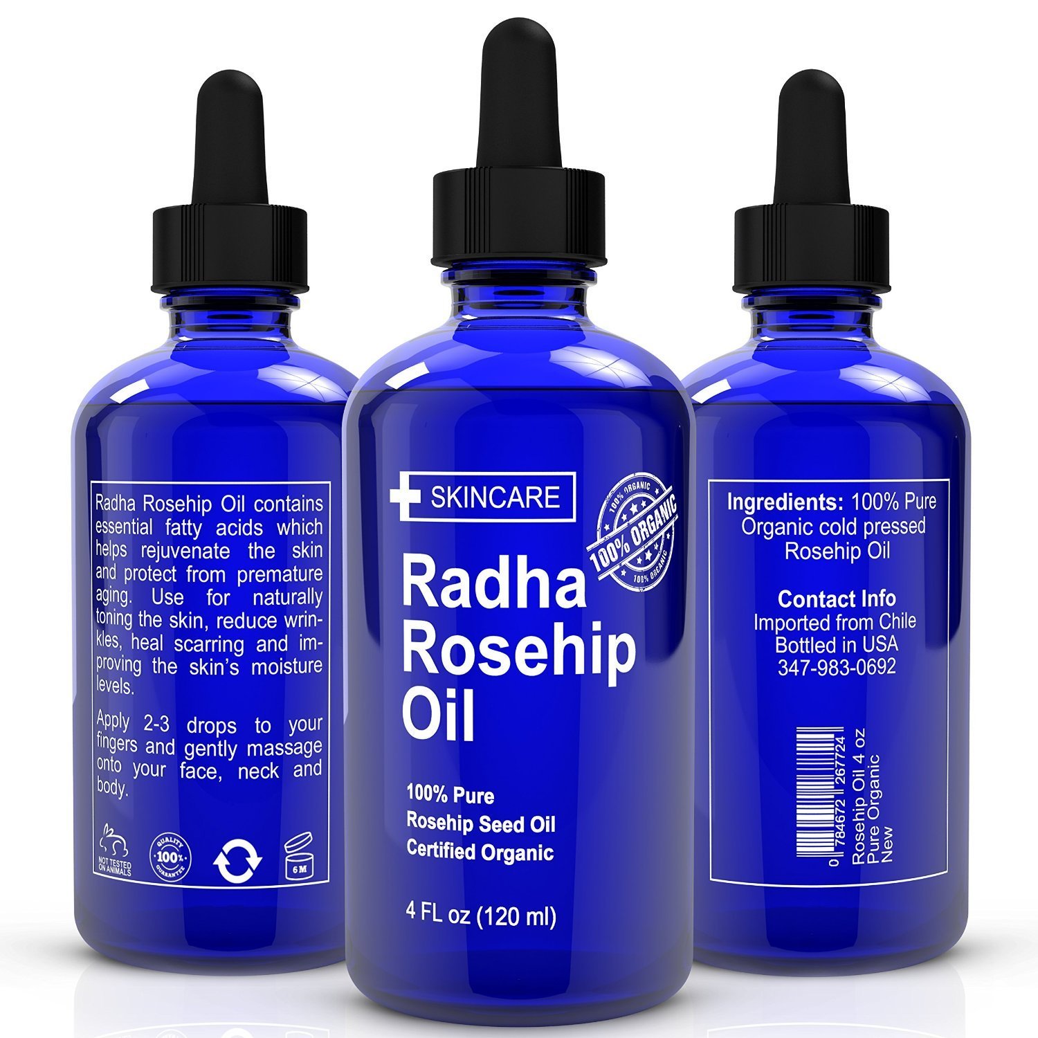 ORGANIC Rosehip Oil - HUGE 4 OUNCE - 100% Pure Certified Organic - BEST MOISTURIZER to heal Dry Skin, Fine Lines, Stretch Marks,