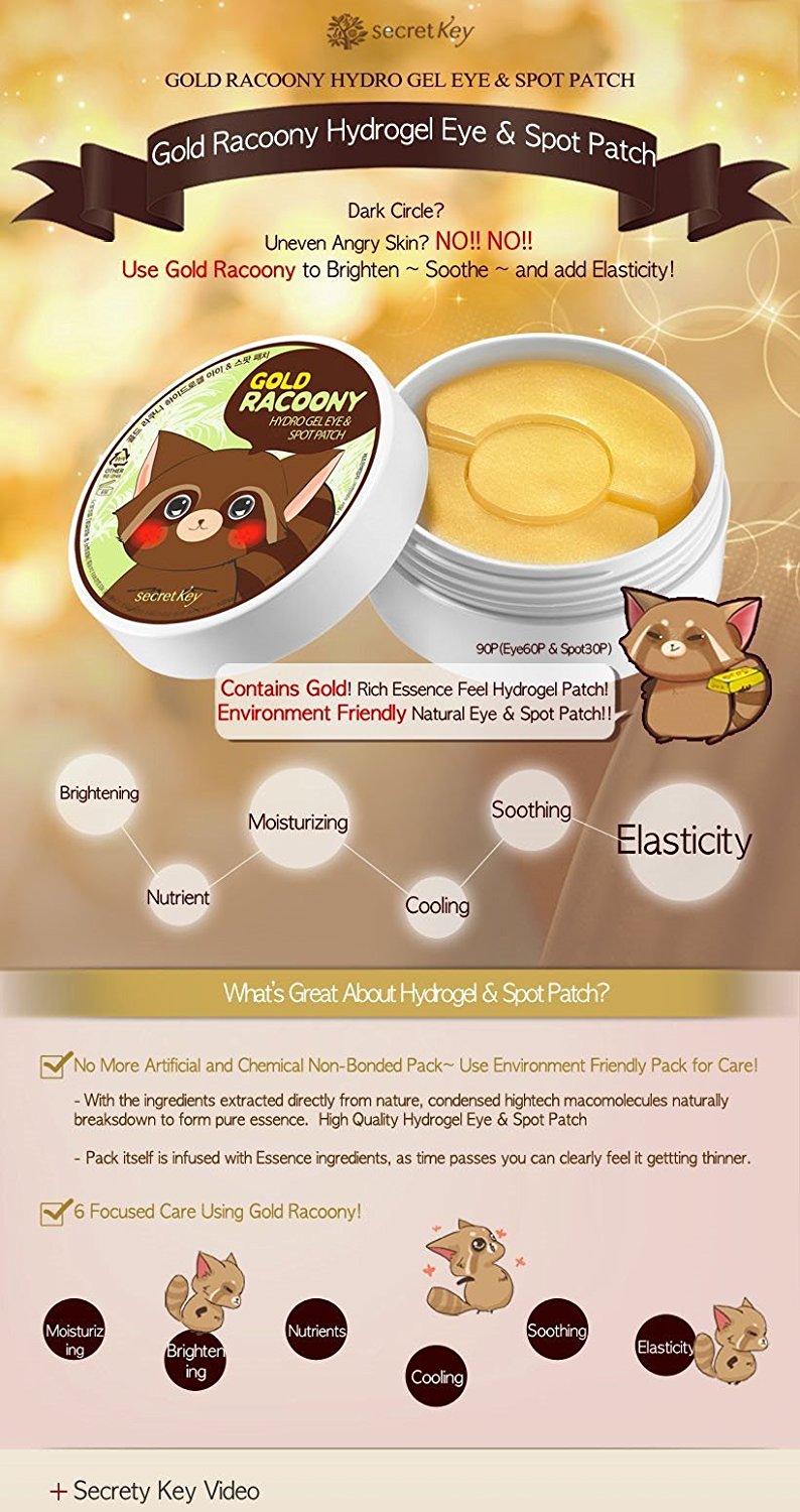 Secret key シークレッドキー ゴールド・ラクニ・ハイドロゲル・アイ・アンド・スポット・パッチ-アイ60P+スポット30P- 90g (Gold Racoony Hydrogel Eye & Spot Patch) [並行輸入品]