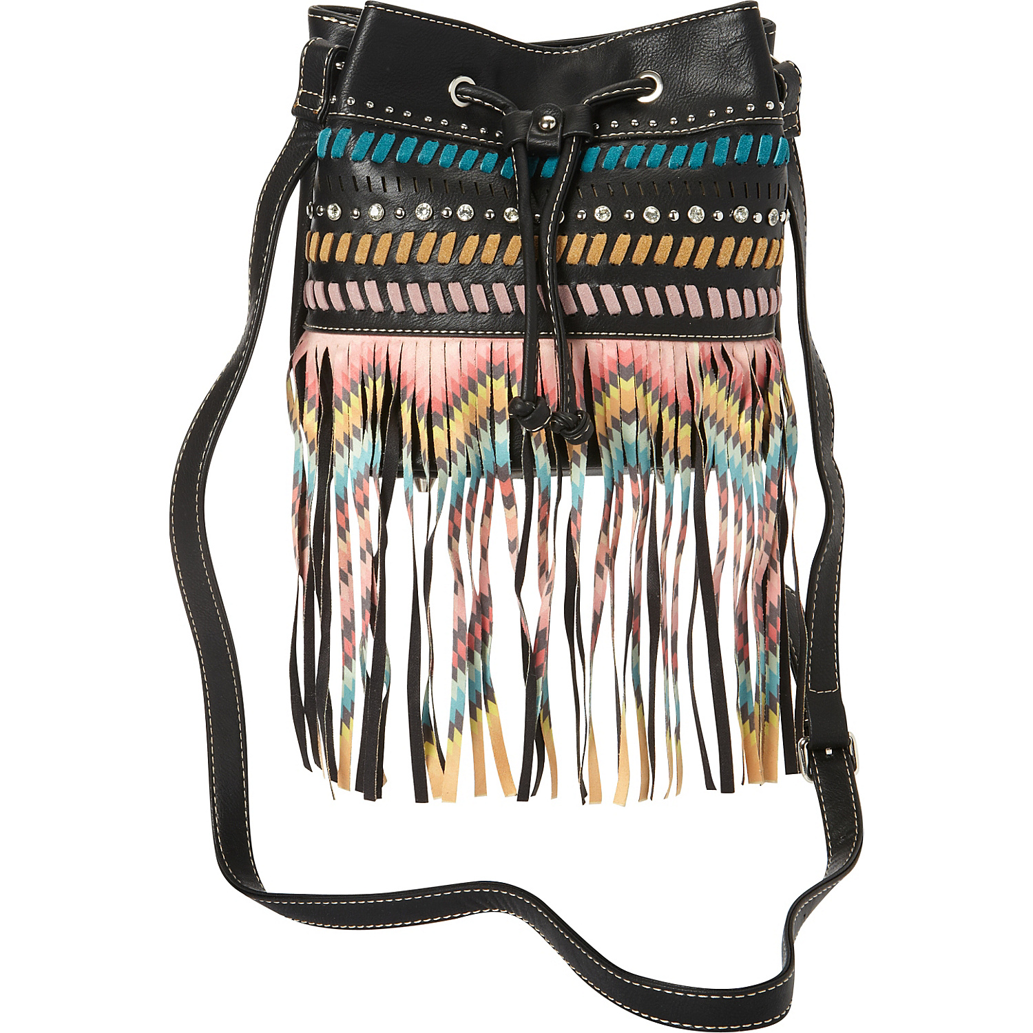 Fringe Drawstring Bucket Bag