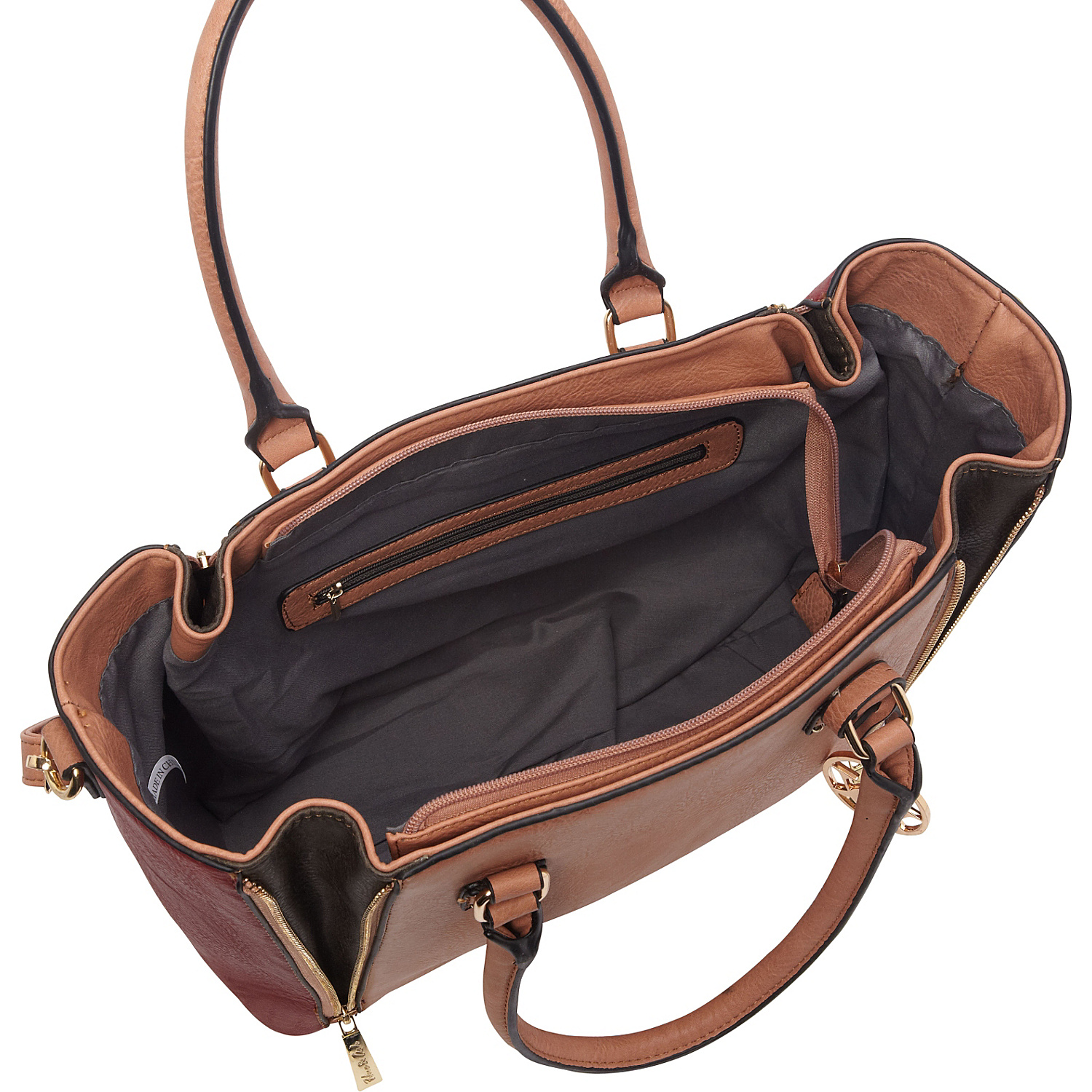 Zipper Accented Top Handle Tote Bag