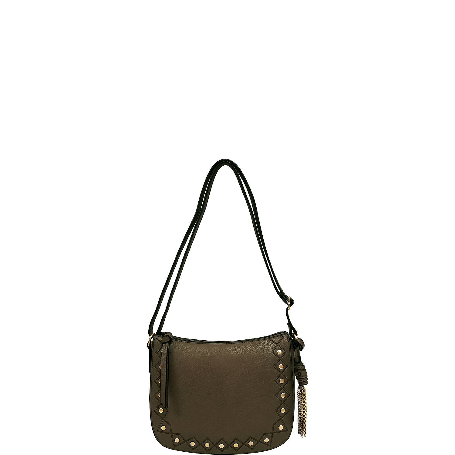 Faux Leather Studded Top Zip Crossbody