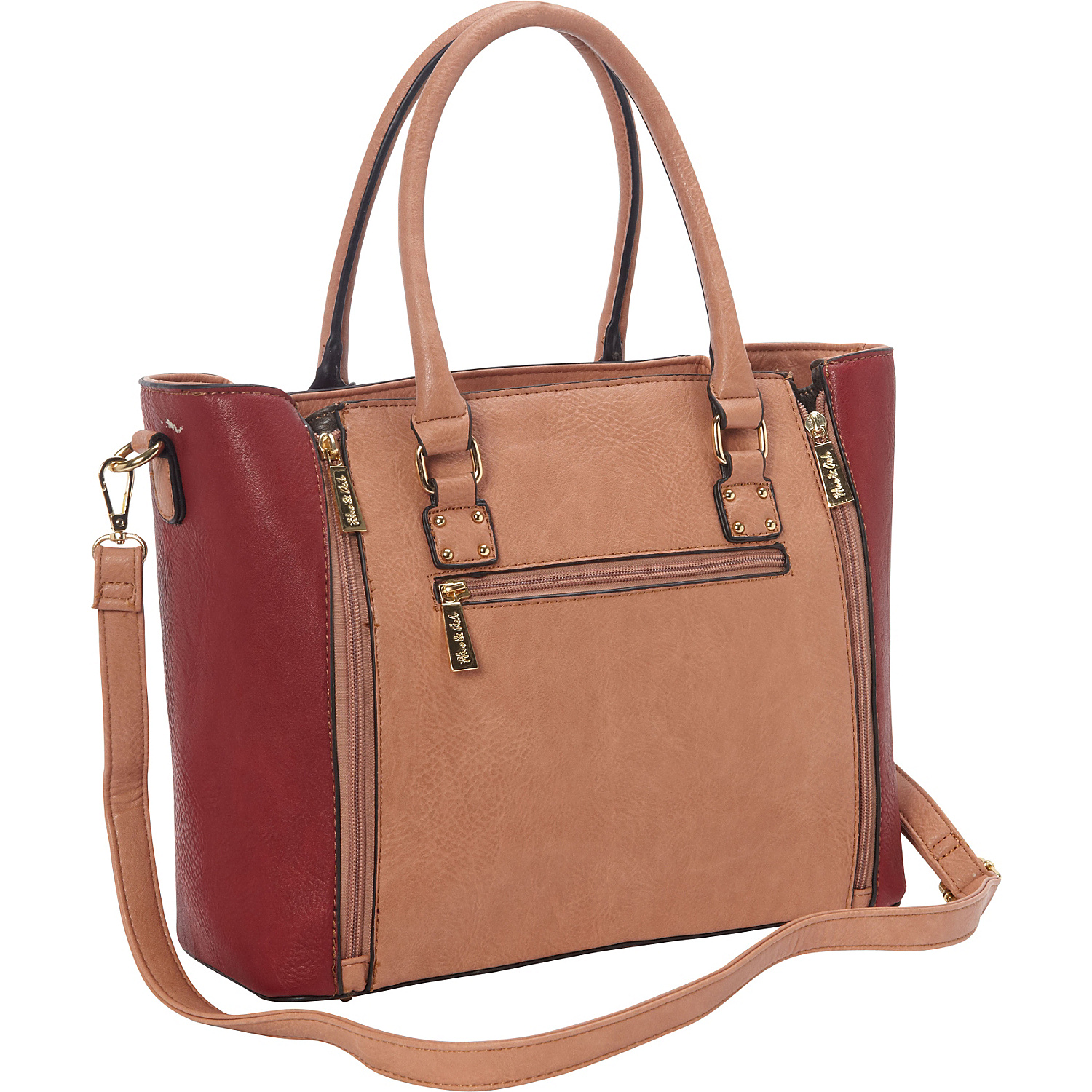 Zipper Accented Top Handle Tote Bag