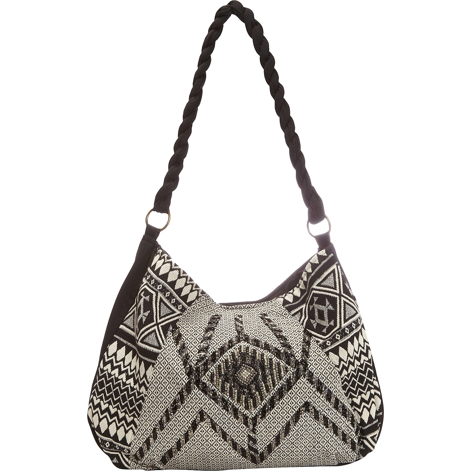 Beaded Shoulder Bag with Aztec Print