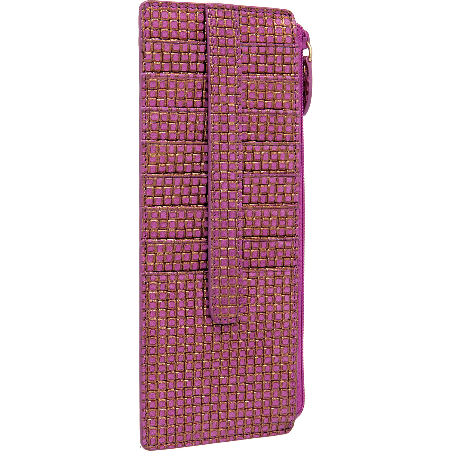 Sophia Woven Credit Card Case with Zipper Pocket