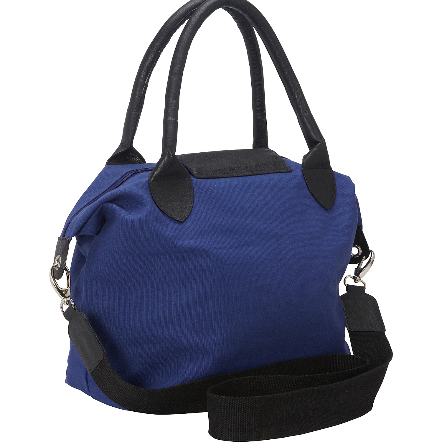 Royal Blue and Black Canvas Leather Large Tote Handbag