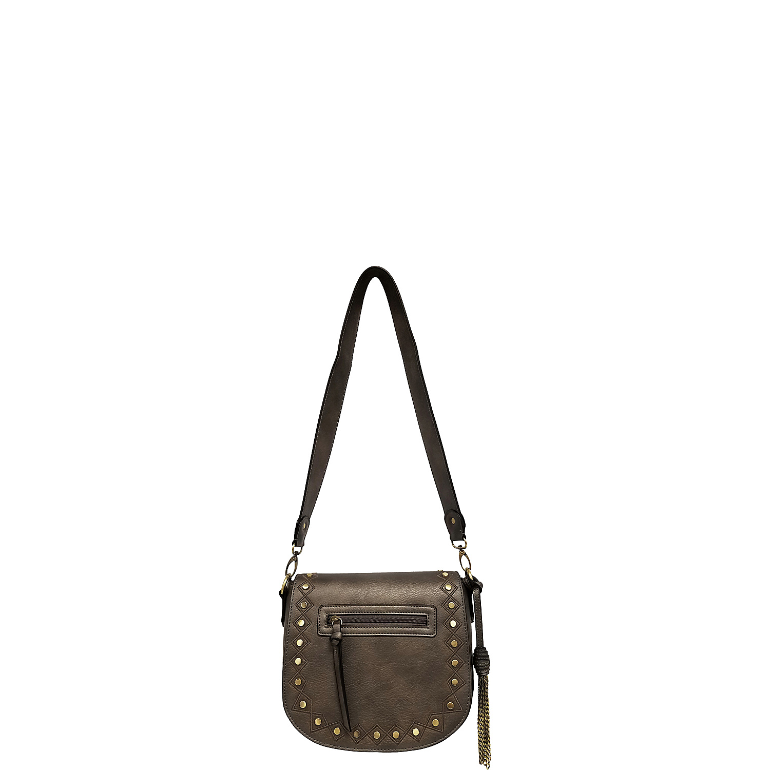 Faux Leather Studded Flap Crossbody