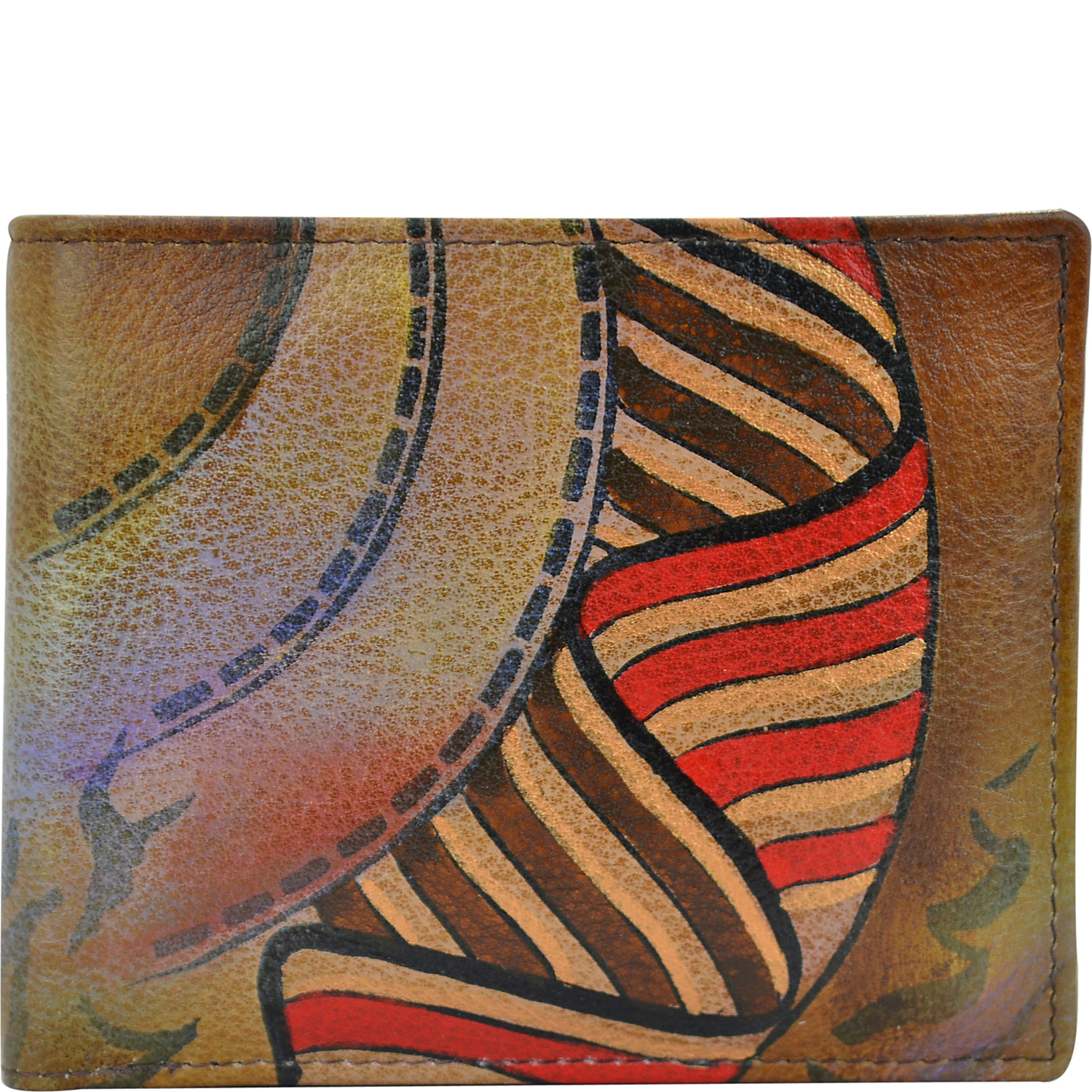 Hand Painted Leather Two Fold Organizer RFID Wallet