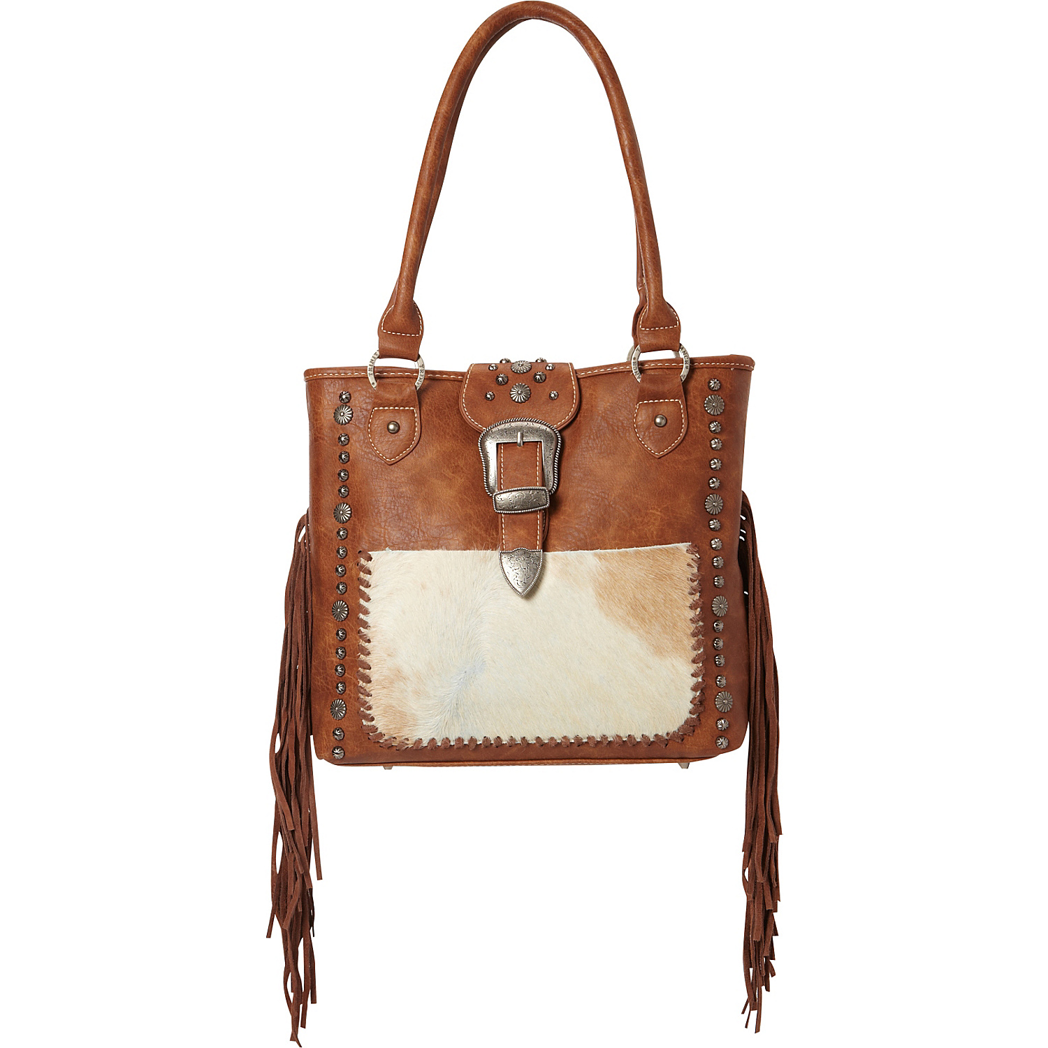 Buckle Handbag with Hair-On and Fringe