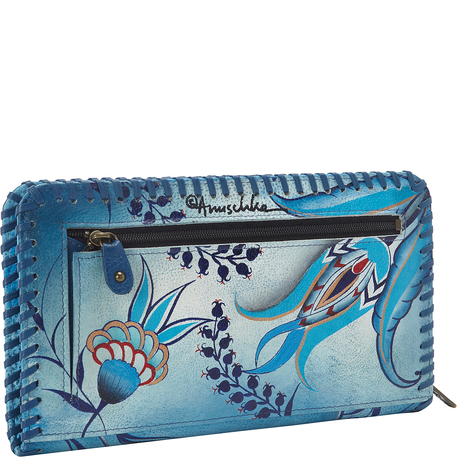 Hand Painted Zip Around Wristlet with Removable Strap