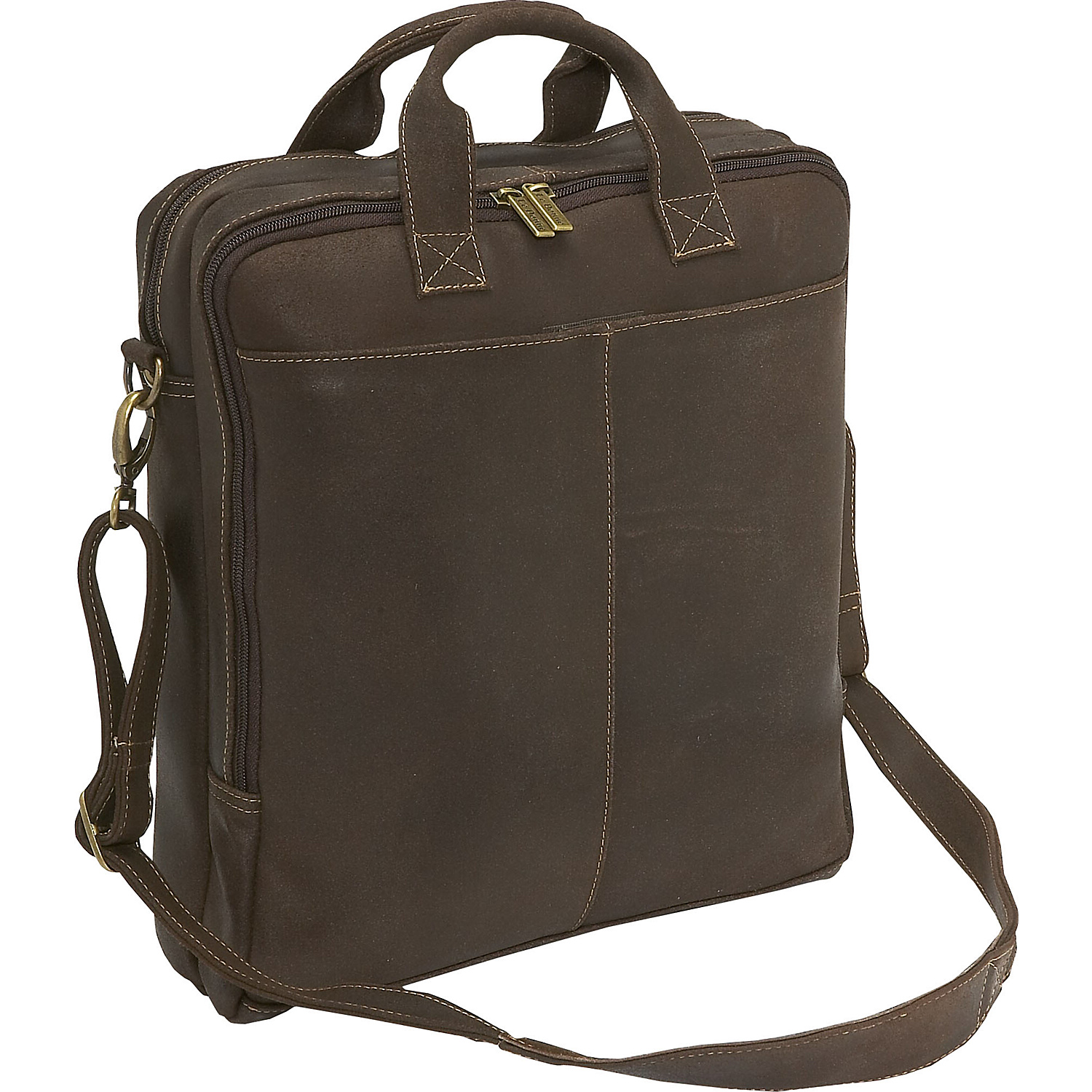 Distressed Leather Vertical Laptop Brief