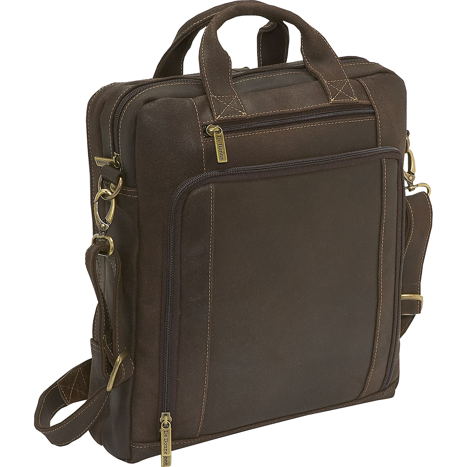 Distressed Leather Vertical Laptop Brief