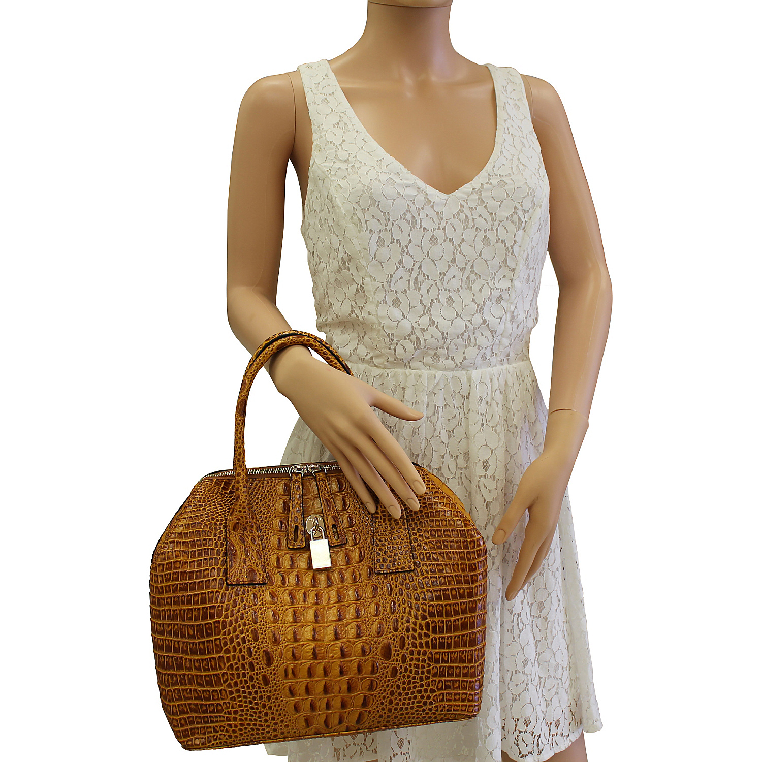 Diane Croc Embossed Top Handle Leather Tote