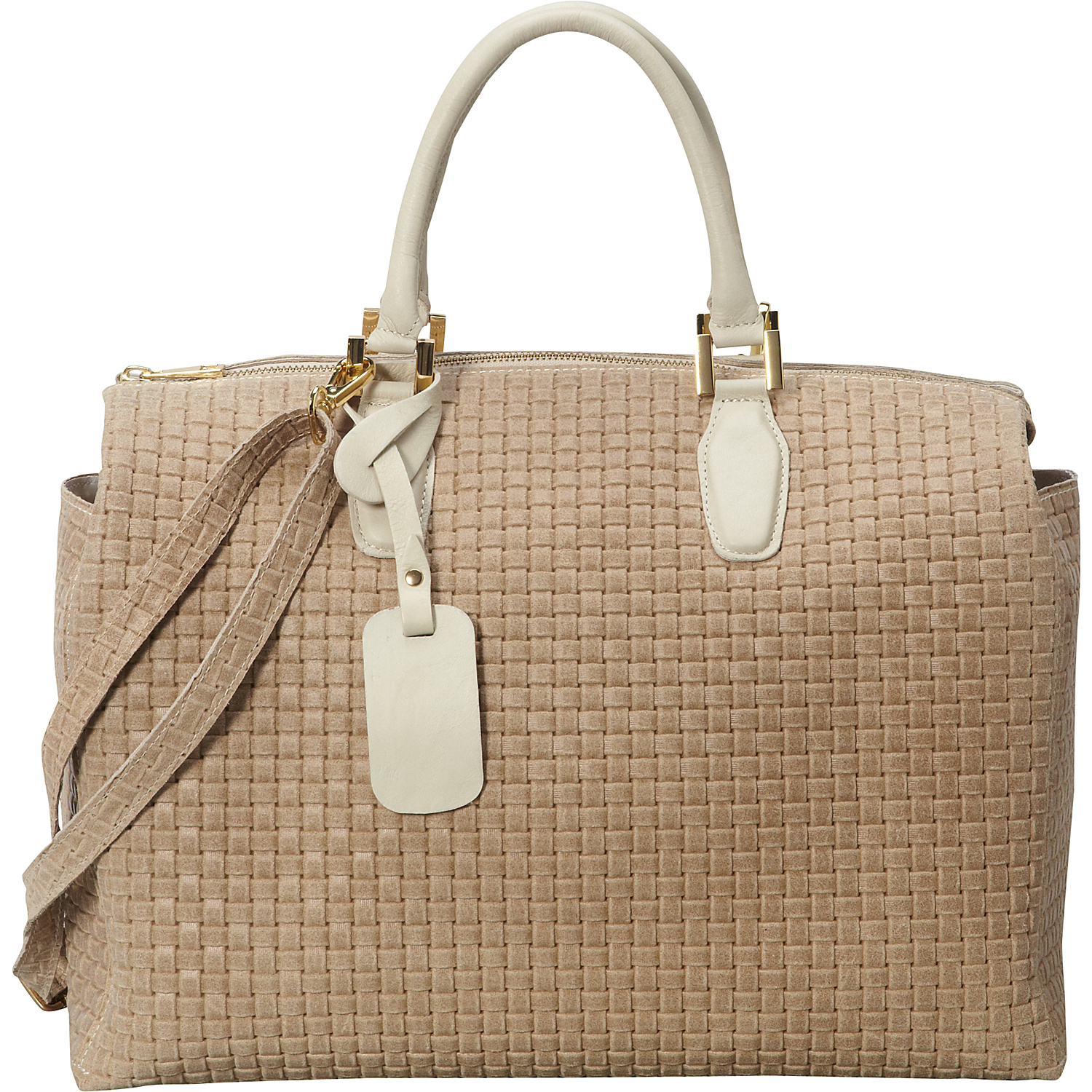 Large Woven Italian Leather Satchel Handbag