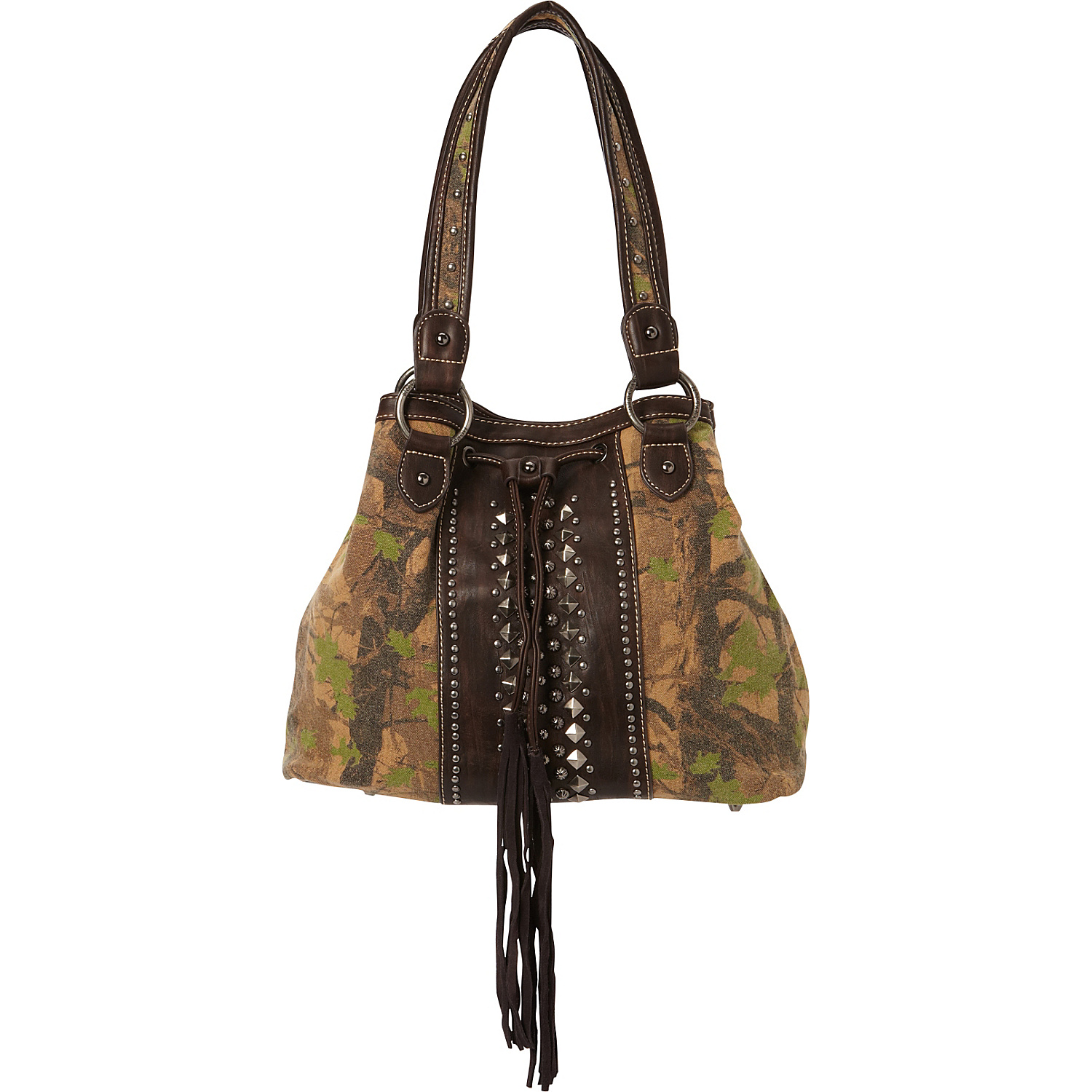 Camo Print Handbag with Studs