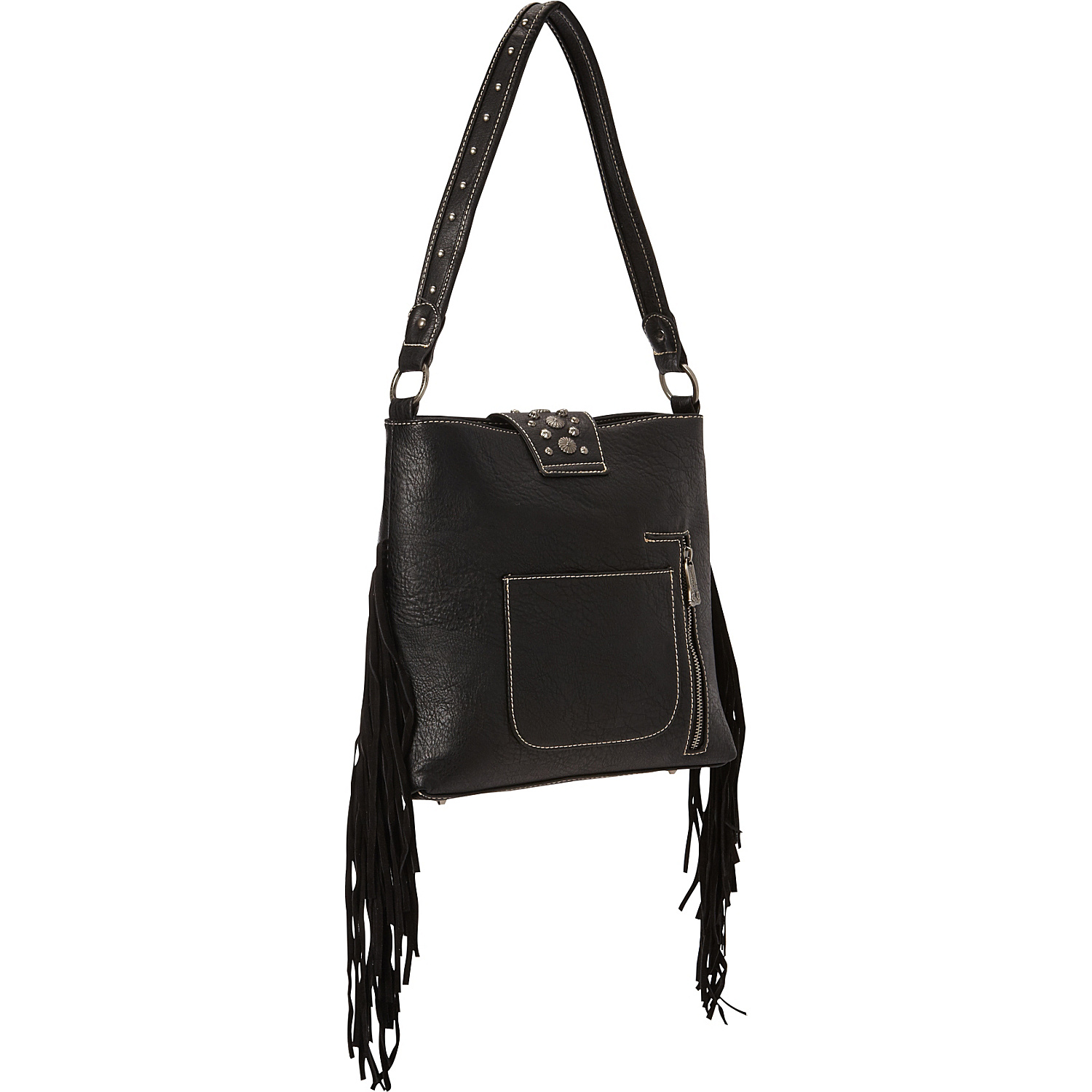 Buckle Handbag with Hair-On and Fringe