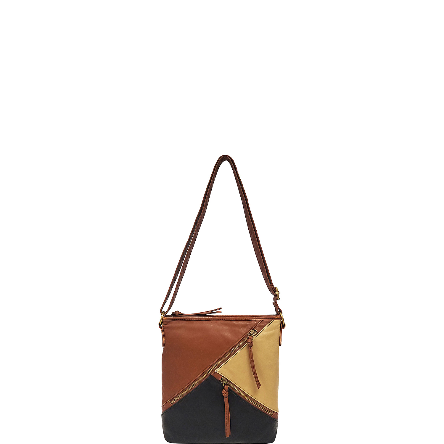 Washed Faux Leather Multi Panel Crossbody