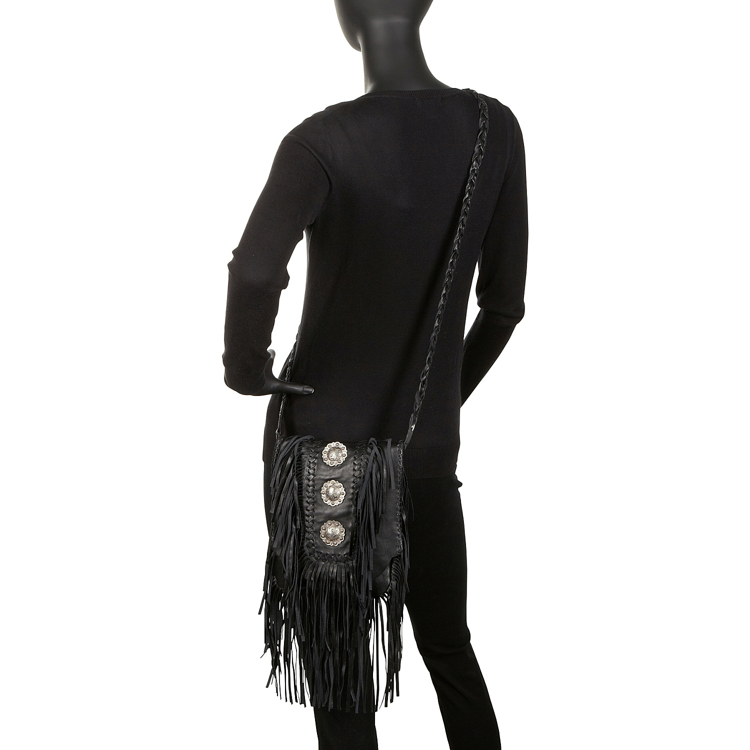 Full Flap with Three Conchos and Fringe Shoulder Bag