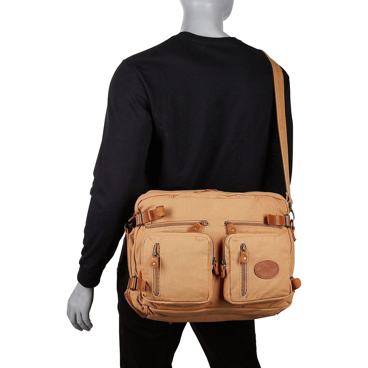 Flex Canvas Leather Messenger Bag/ Briefcase / Backpack