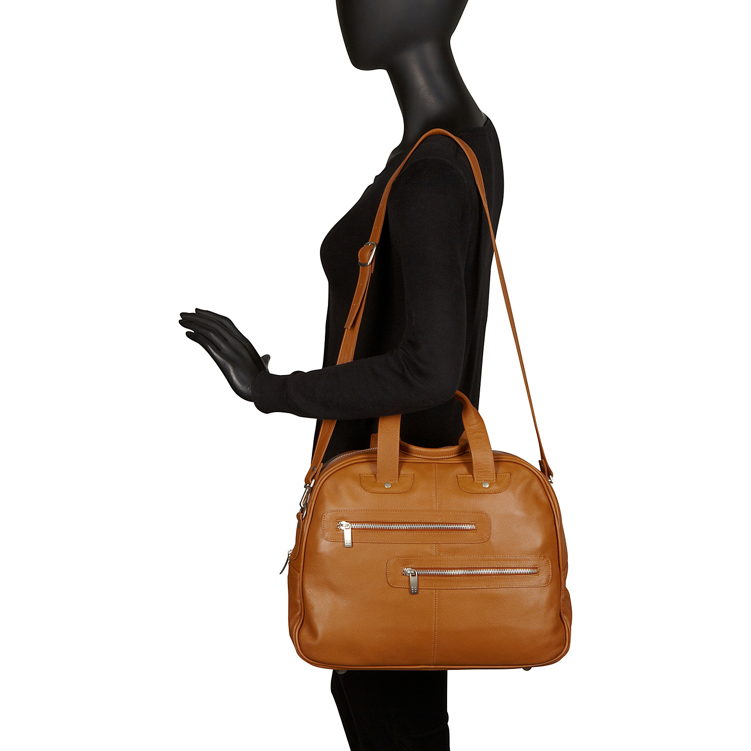 Double Zip-Pocket Leather Satchel