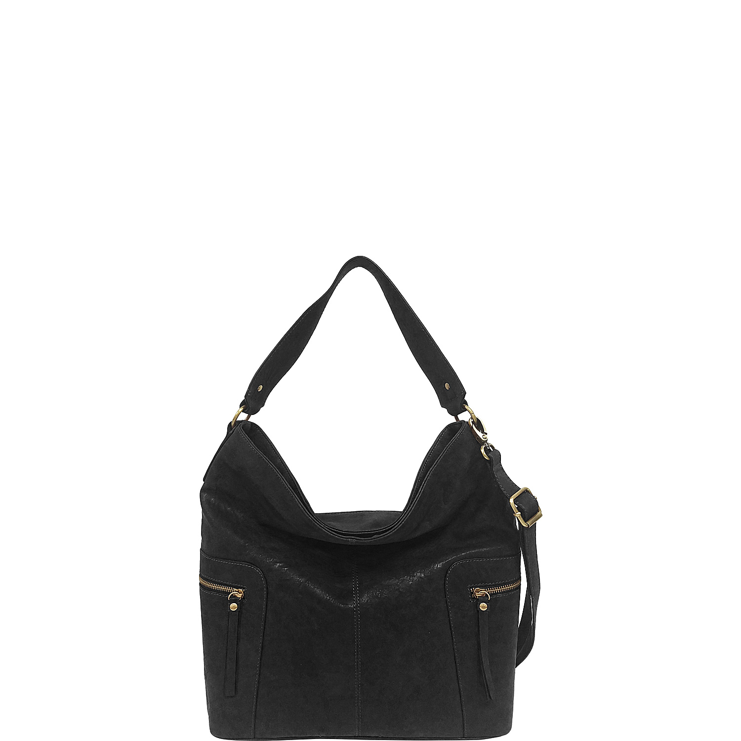 Faux Leather Vertical Zip Front Shoulder Bag