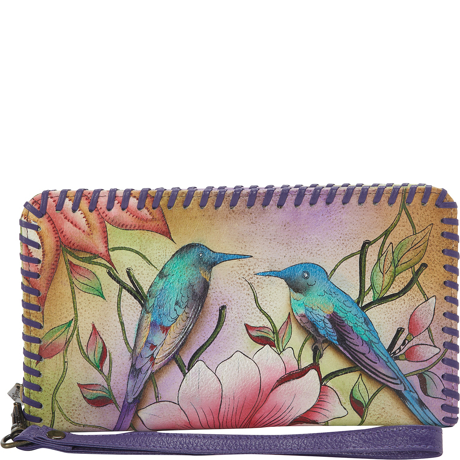 Hand Painted Zip Around Wristlet with Removable Strap