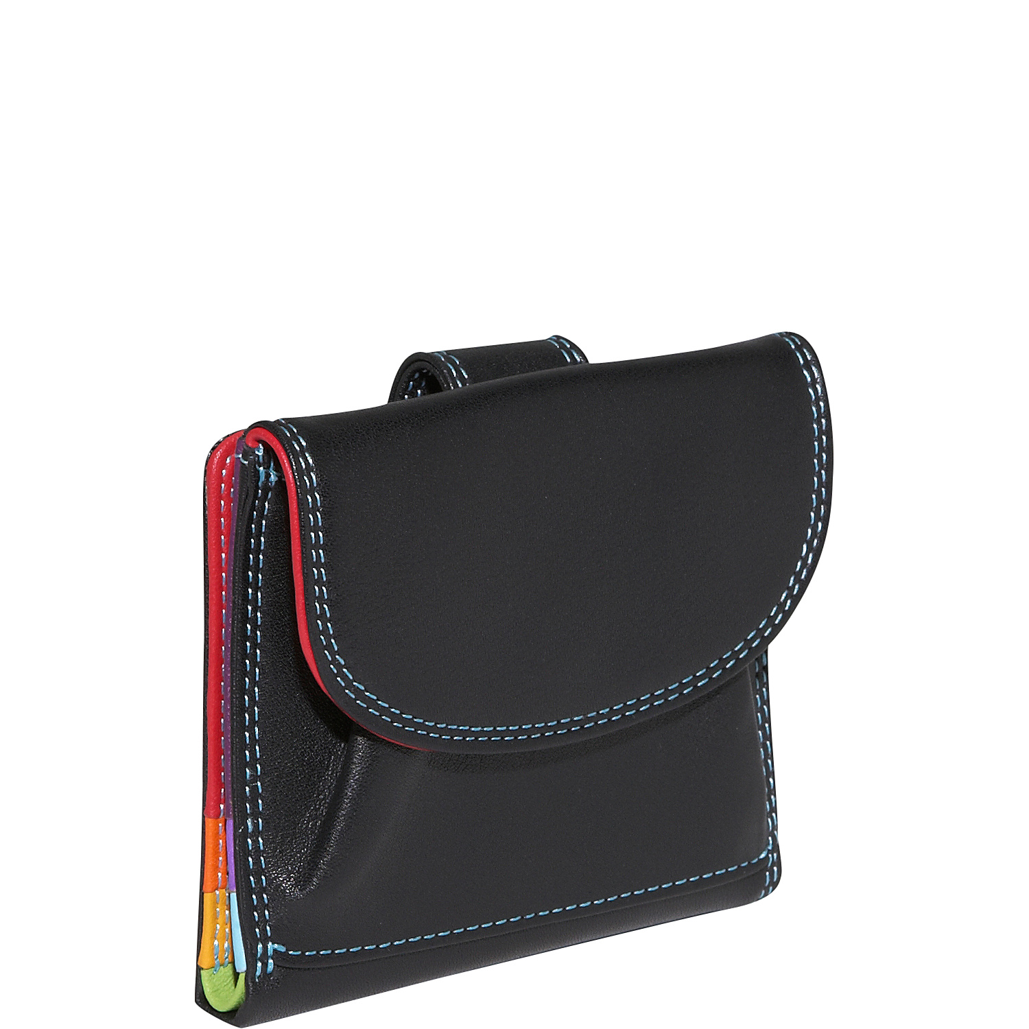 Small French Multi Color Wallet in Black Rainbow Combination