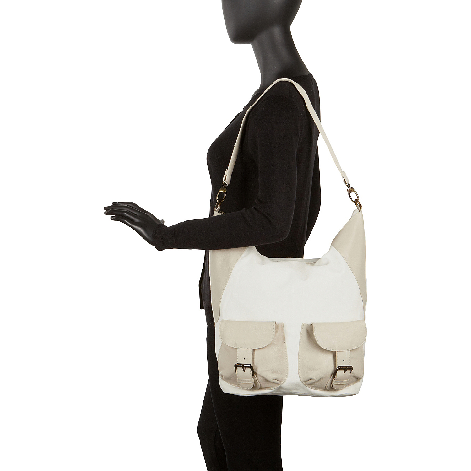 Large Canvas and Leather Tote Shoulder Bag