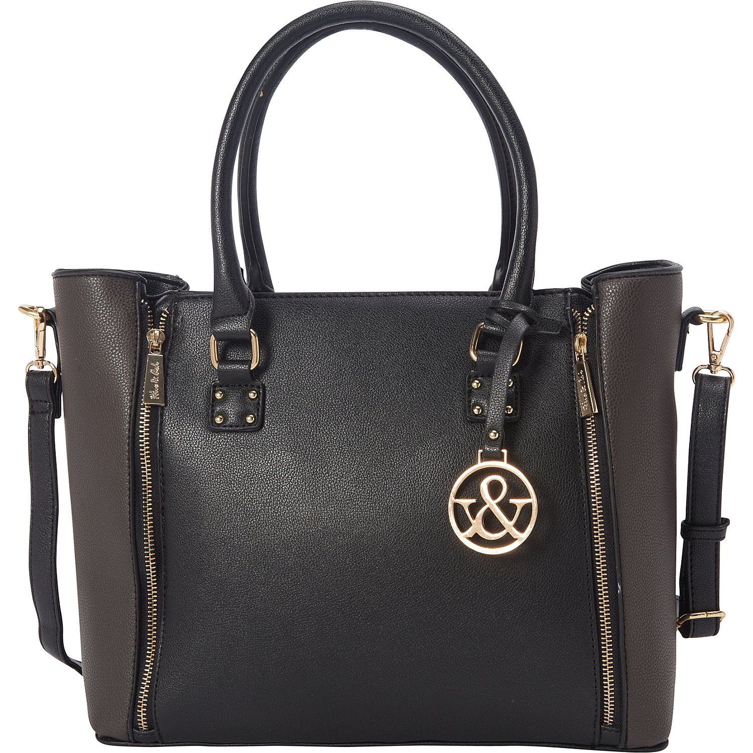 Zipper Accented Top Handle Tote Bag