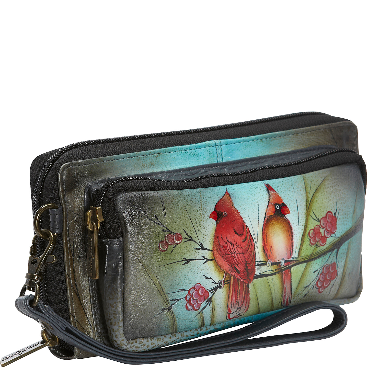 Hand Painted Leather Zip Around Clutch Wallet with RFID Blocking