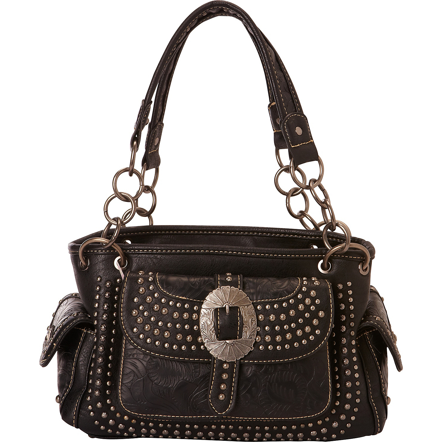 Floral Tooling with Buckle Concho Satchel