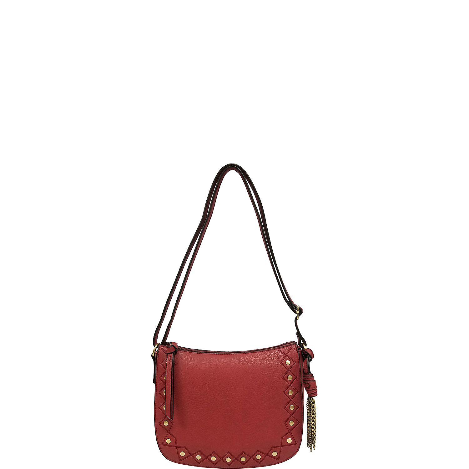 Faux Leather Studded Top Zip Crossbody