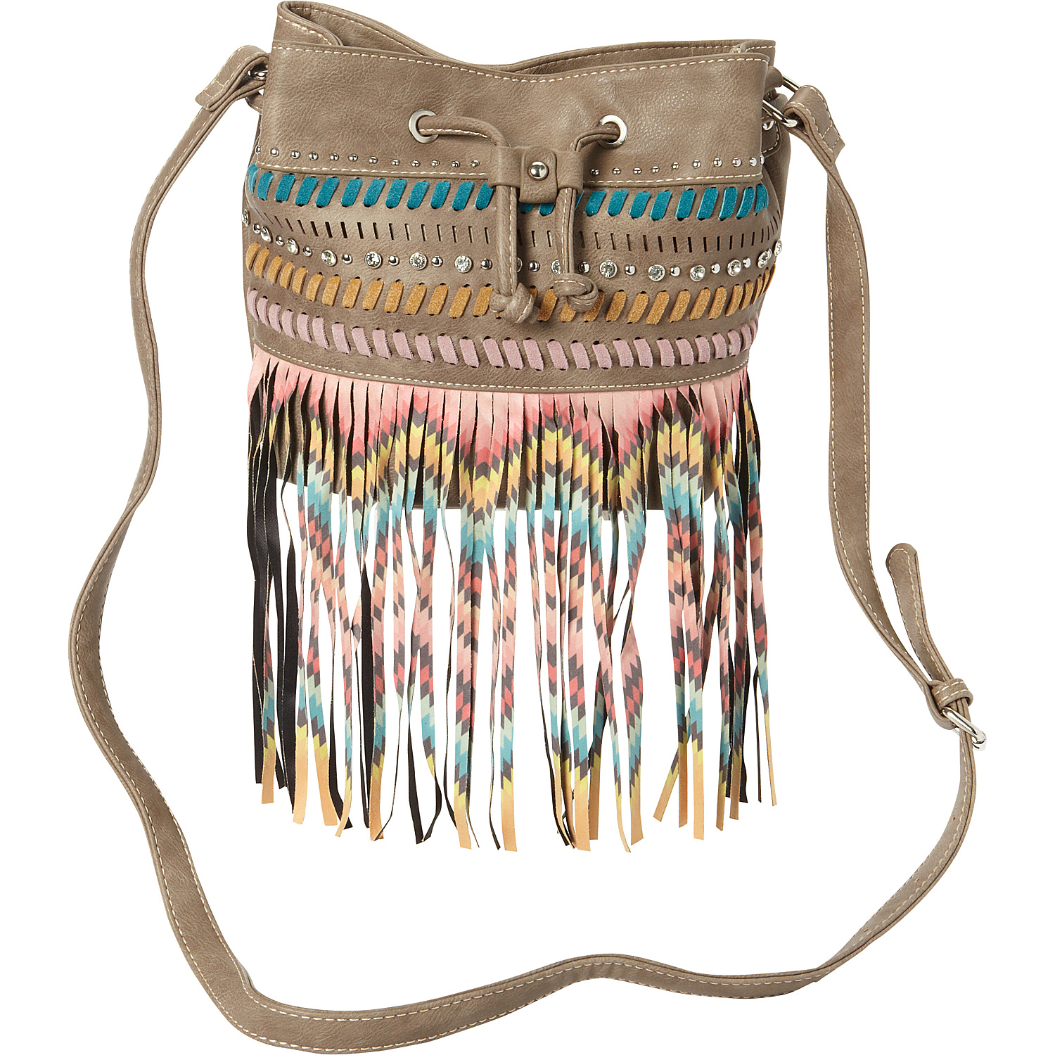 Fringe Drawstring Bucket Bag