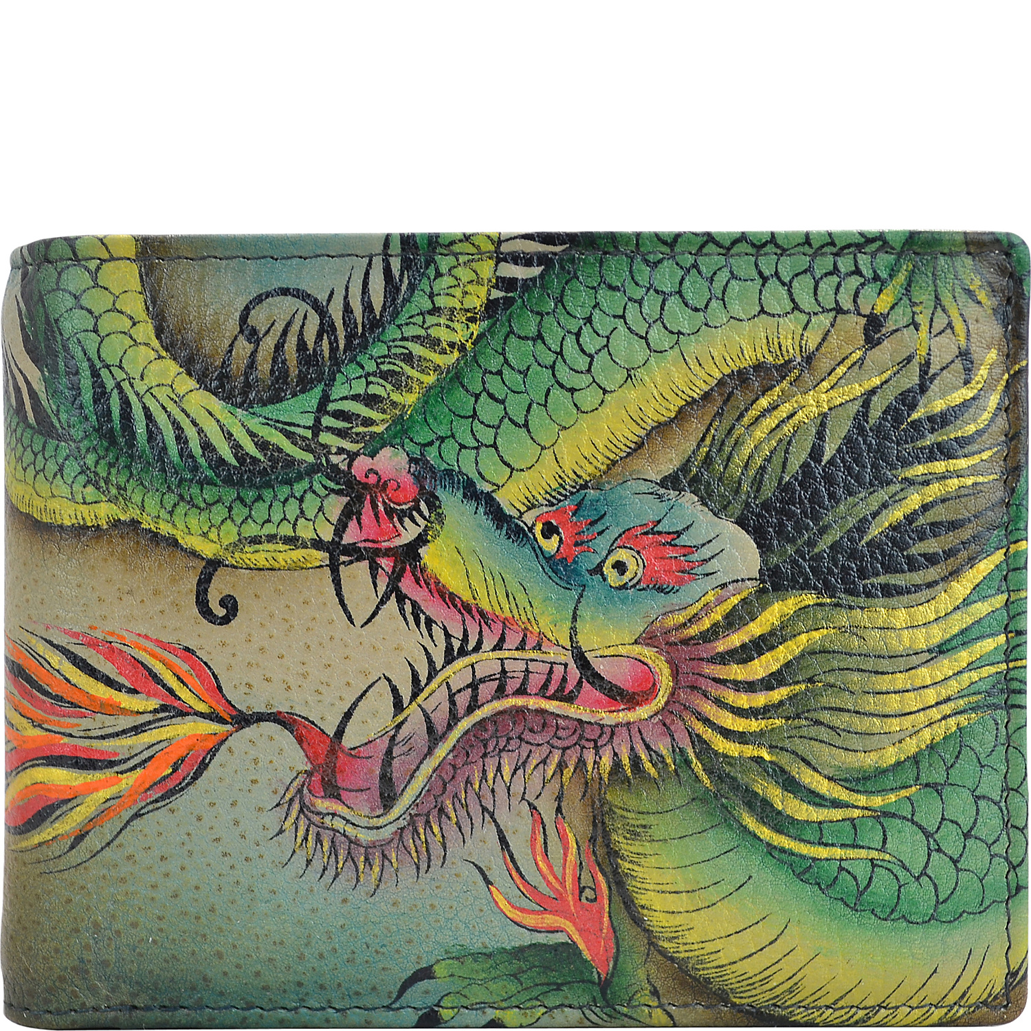 Hand Painted Leather Two Fold Organizer RFID Wallet