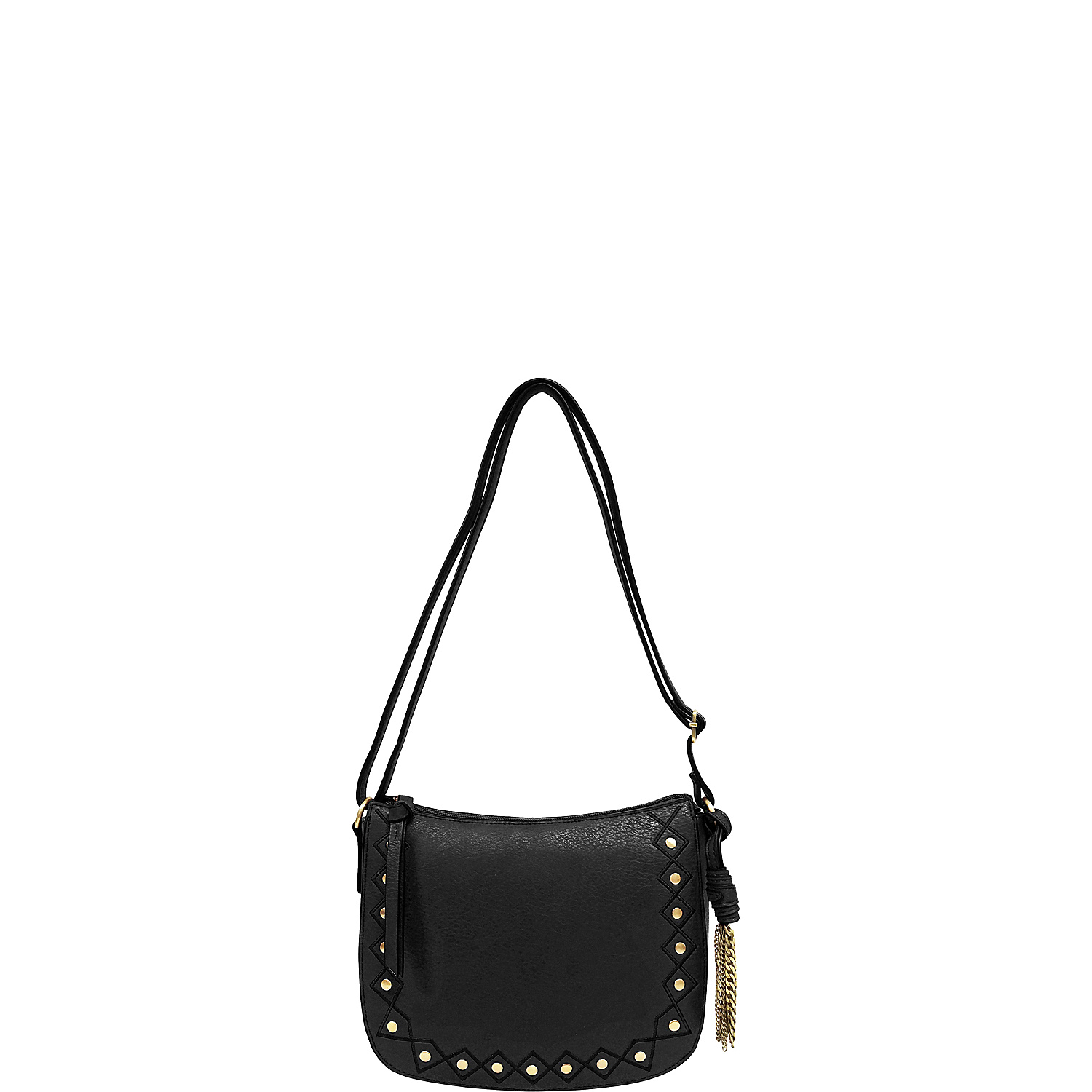 Faux Leather Studded Top Zip Crossbody