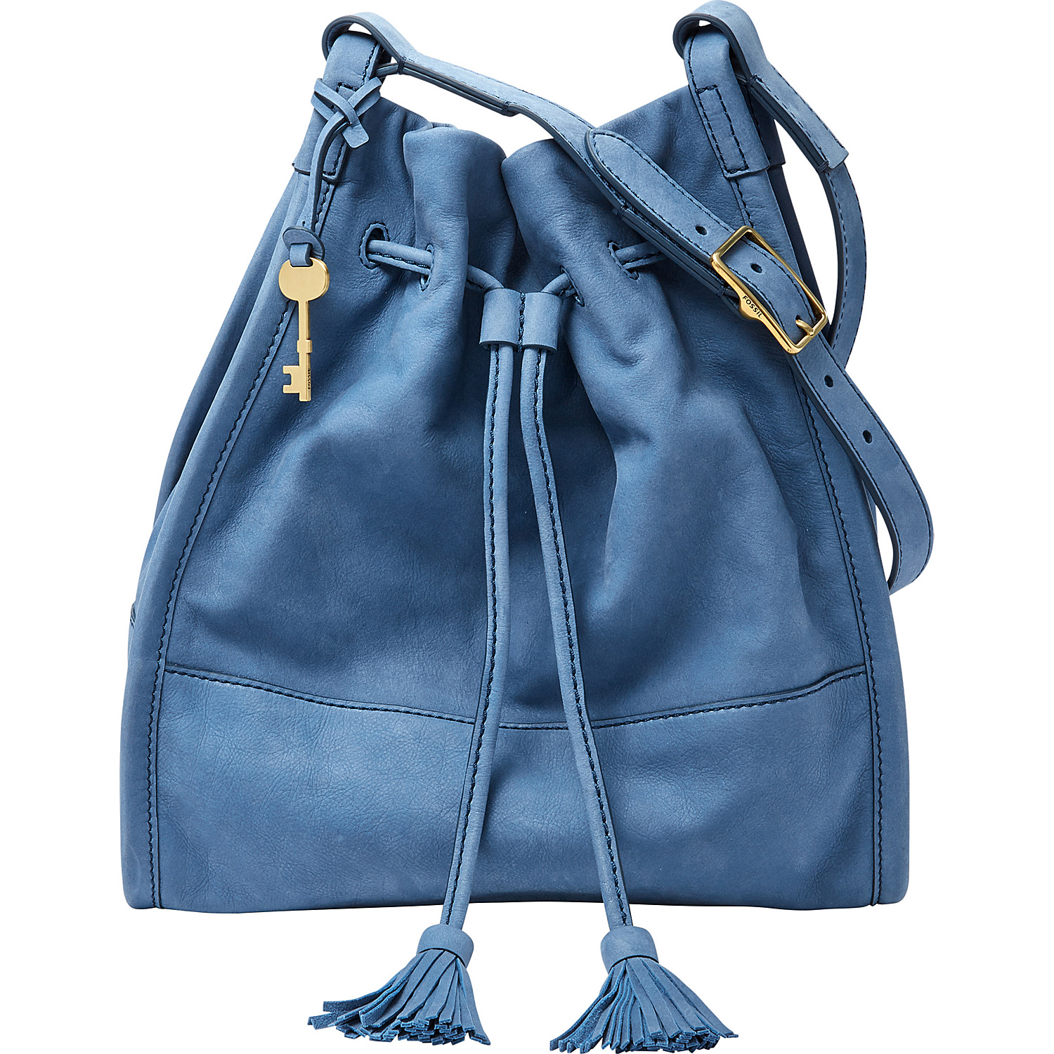 Claire Small Drawstring Crossbody with Cornflower Leather Strap