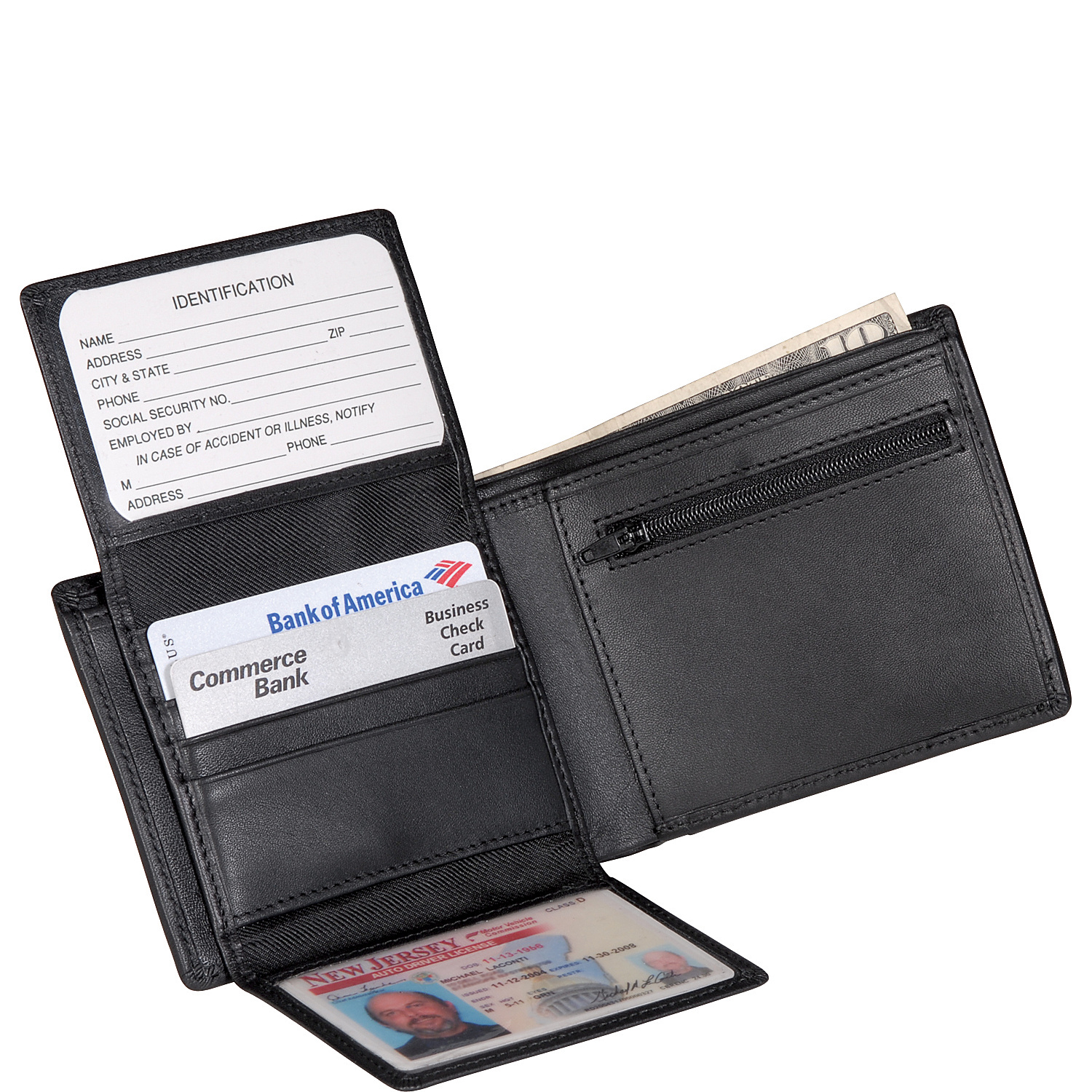 Men's Bi-Fold Wallet w/2 ID Window & Zippered Compartment