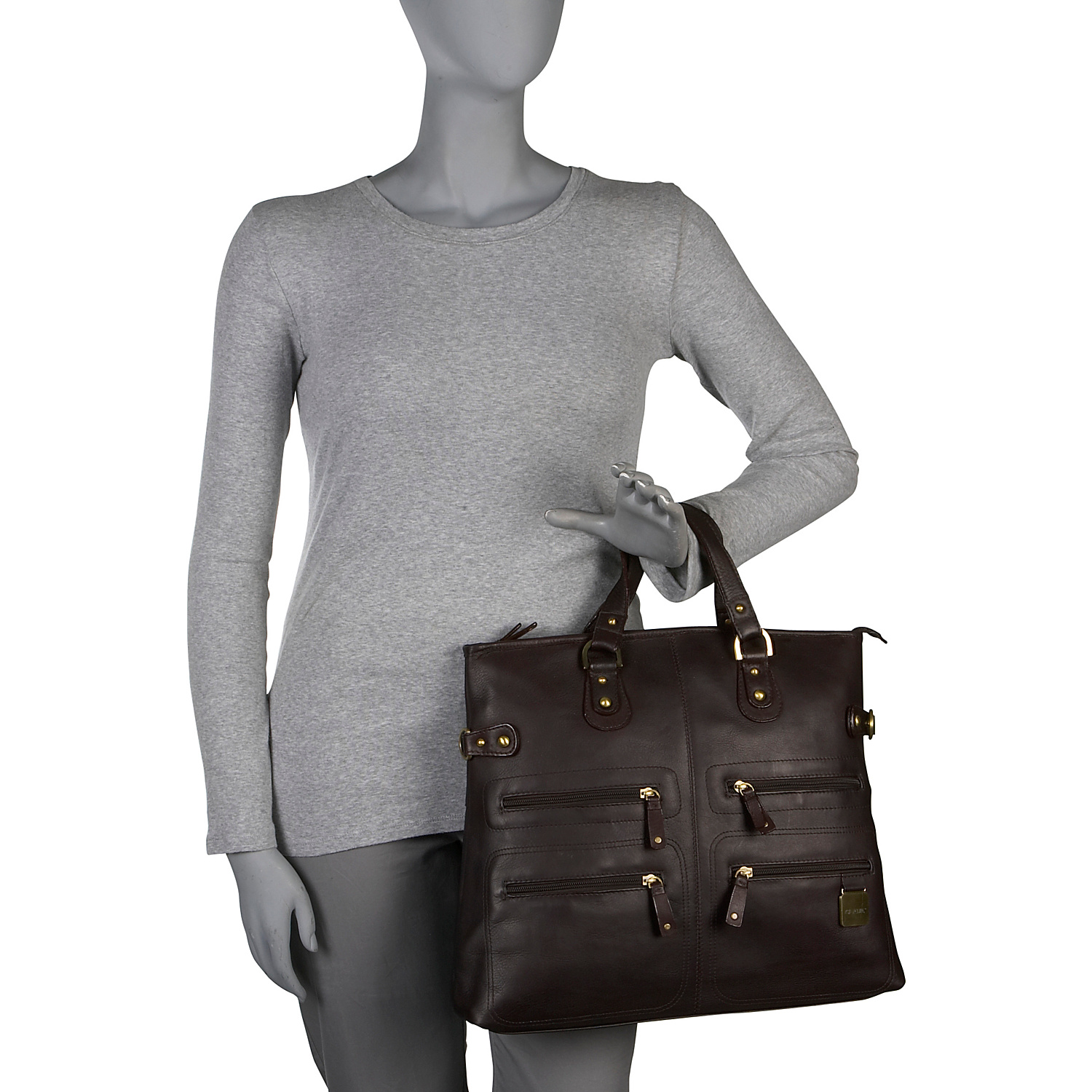 Leather Zip Tote/Shoulder Bag