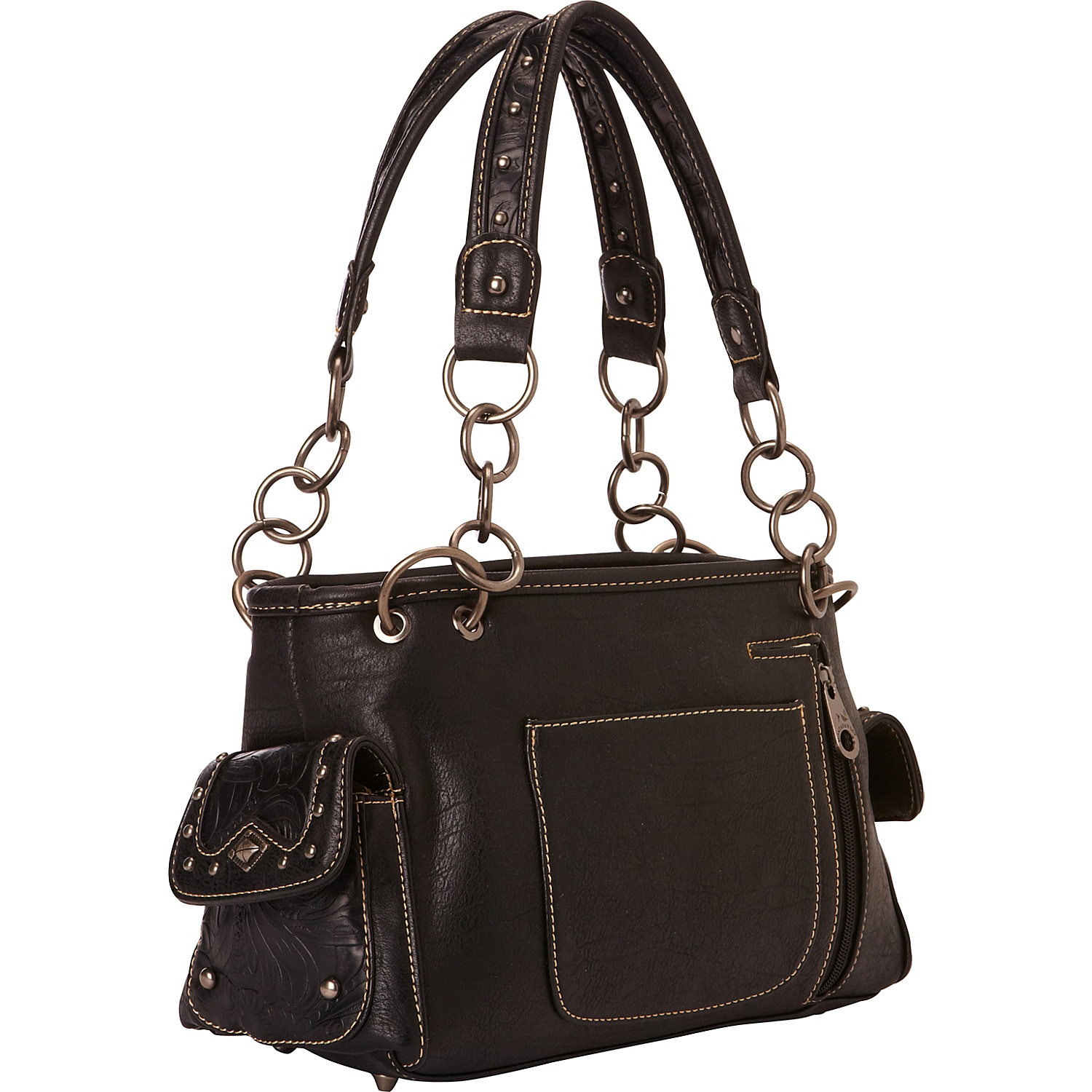 Floral Tooling with Buckle Concho Satchel