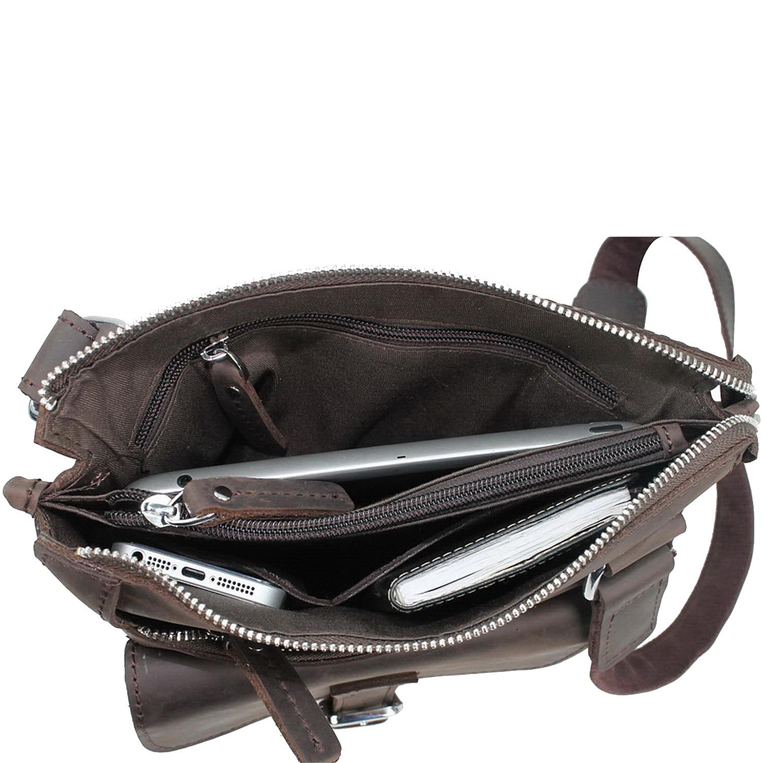 12.5" Verical Leather Messenger Bag