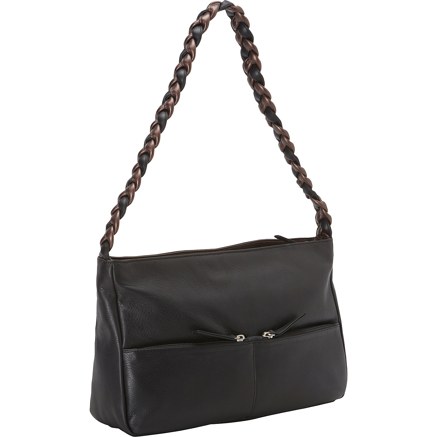 Classic E/W Inset Top Zip Shoulder Bag with Braided Shoulder Strap