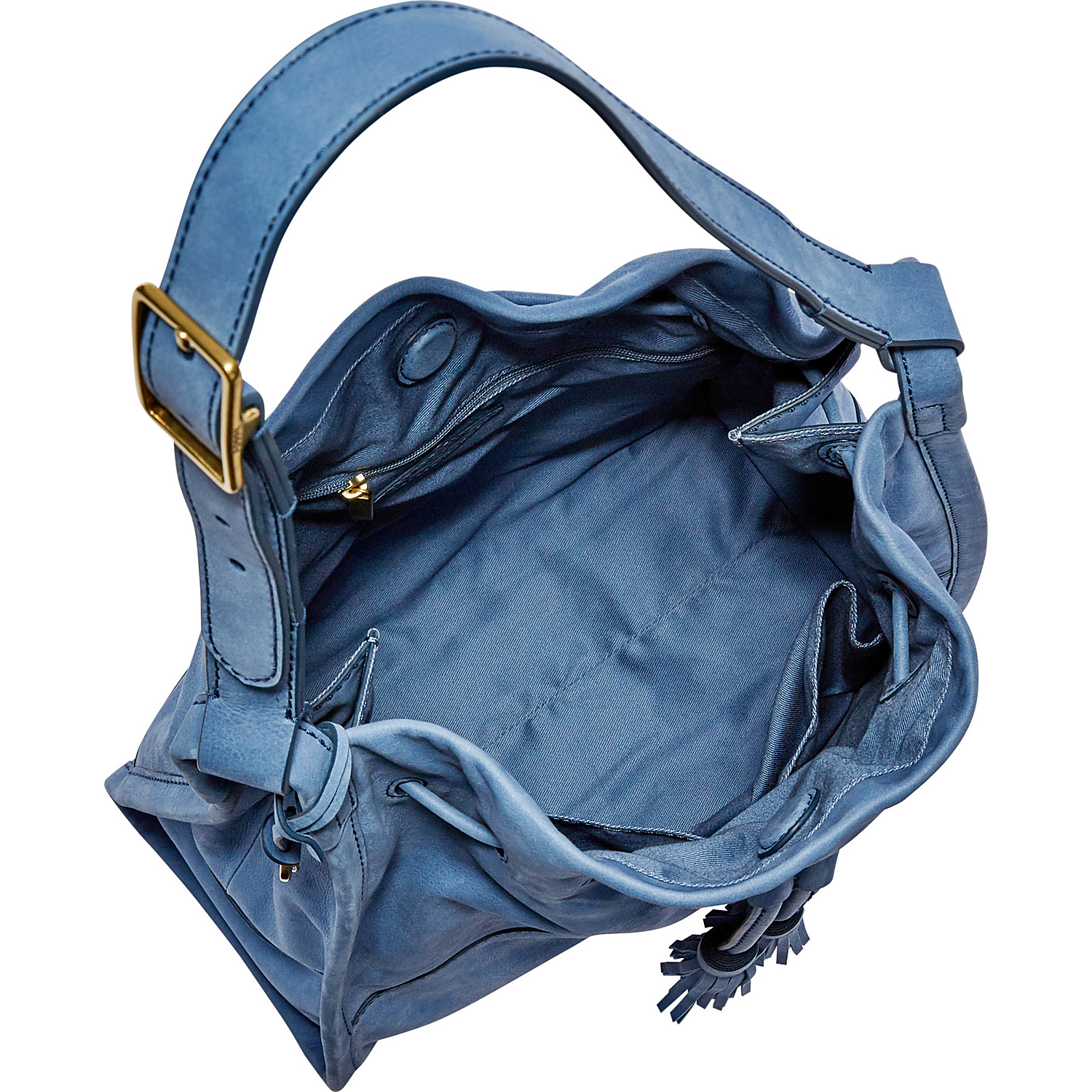 Claire Small Drawstring Crossbody with Cornflower Leather Strap