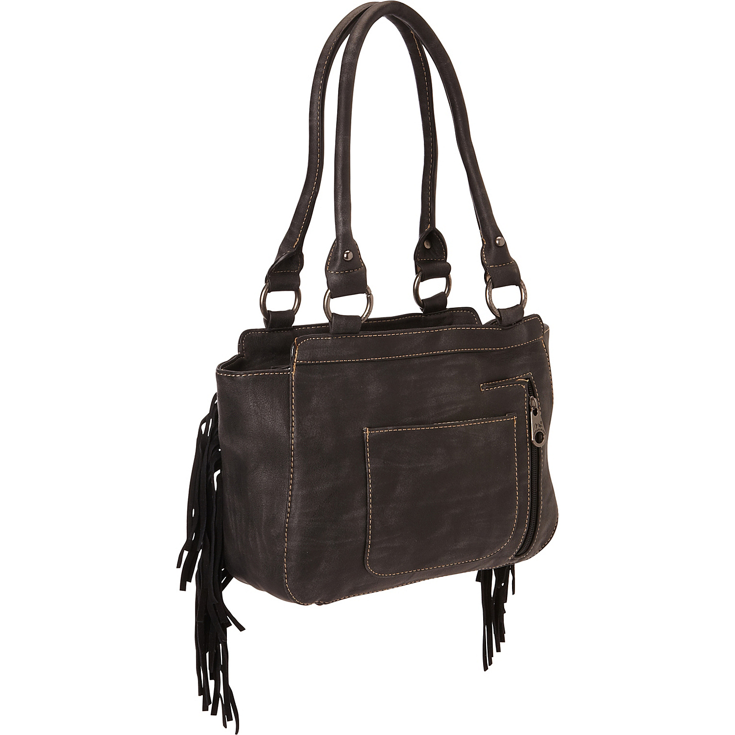 Studded Satchel with Fringe On Sides